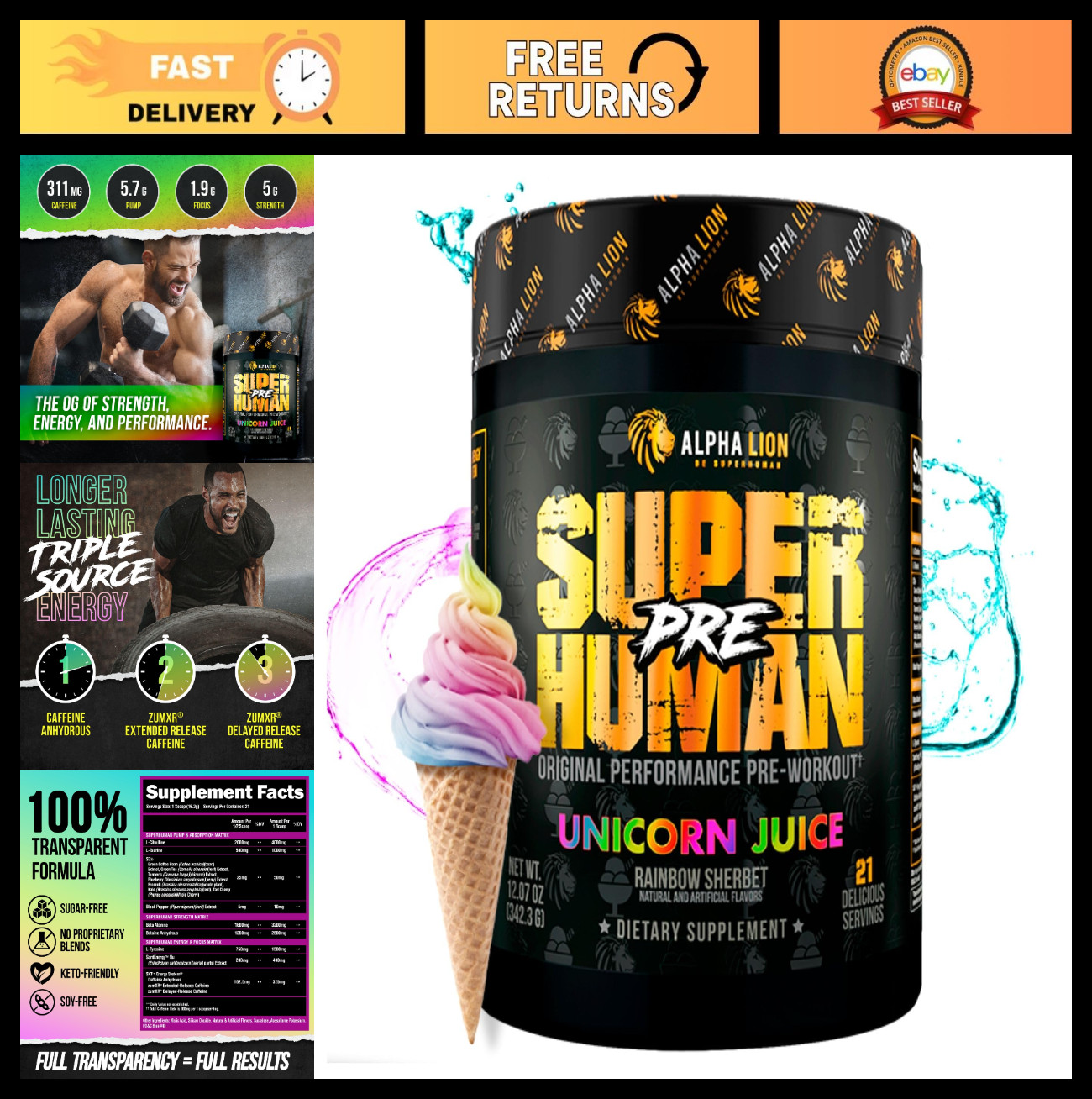 Superhuman Pre Workout Powder – Beta Alanine, L-Taurine, Caffeine, Nitric Oxide,
