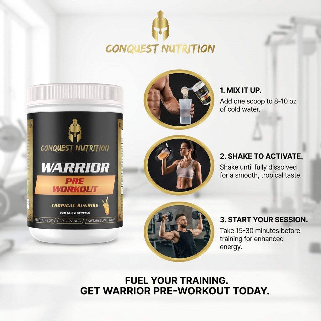 Conquest Warrior Pre Workout Tropical Sunrise 30 Servings Energy Focus Pump