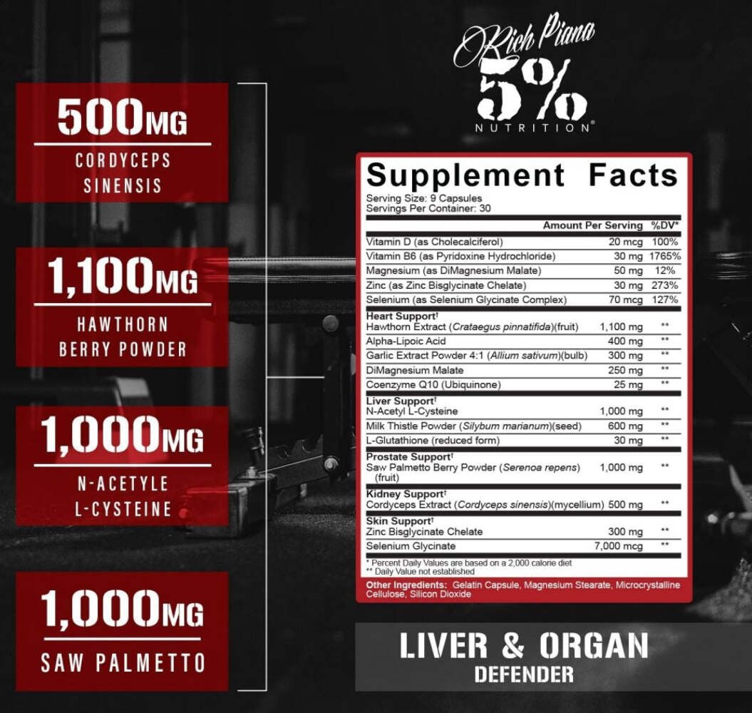 5% Nutrition Liver & Organ Defender 270 caps Detox, PCT