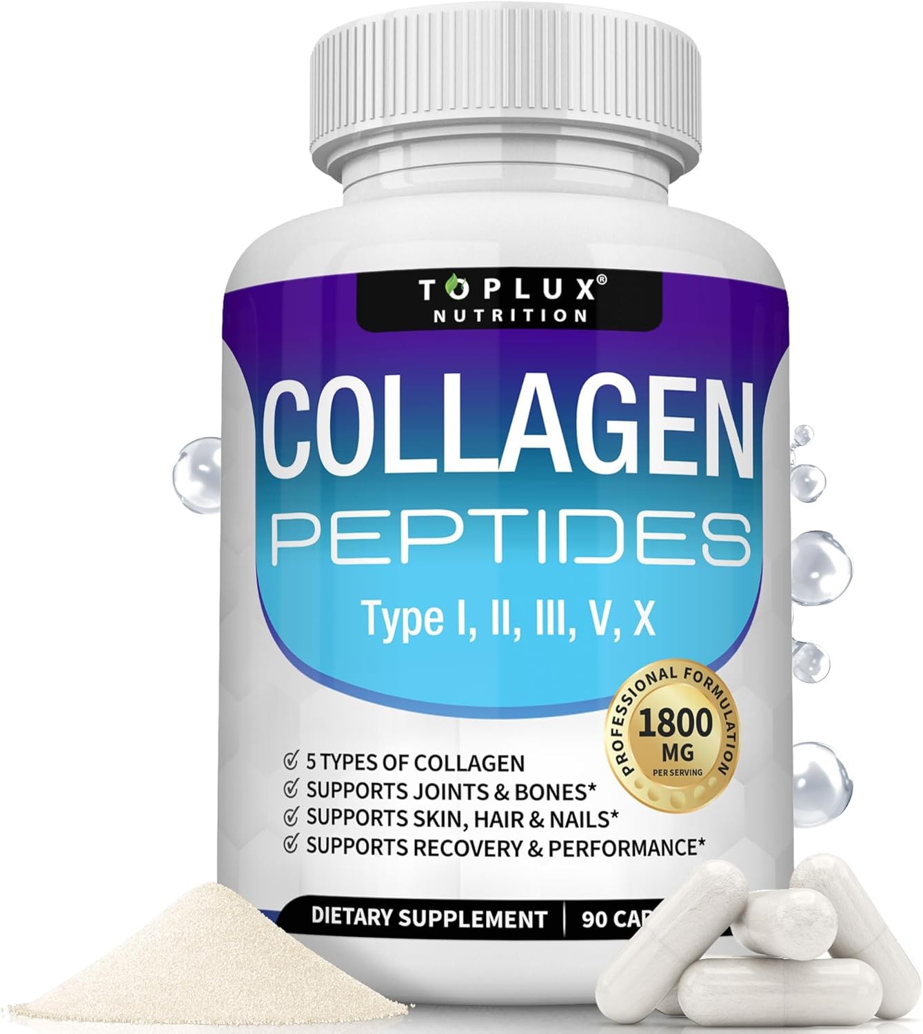 Toplux Multi Collagen Peptides Pills 1800 Mg Complex Collagen Superior Complex