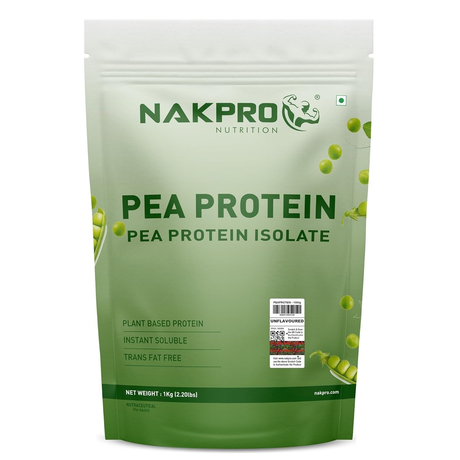NAKPRO NUTRITION Pea Protein Isolate | 1 kg Unflavoured | 28g Protein |