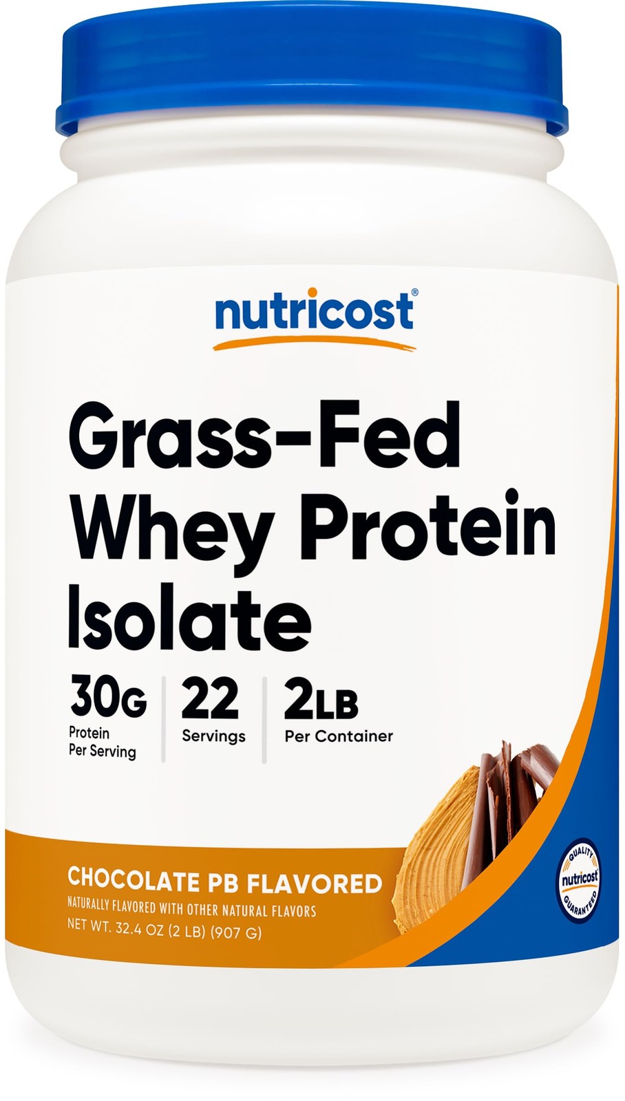 Nutricost Grass-Fed Whey Protein Isolate, Chocolate Peanut Butter, 2LBS, Non-GMO