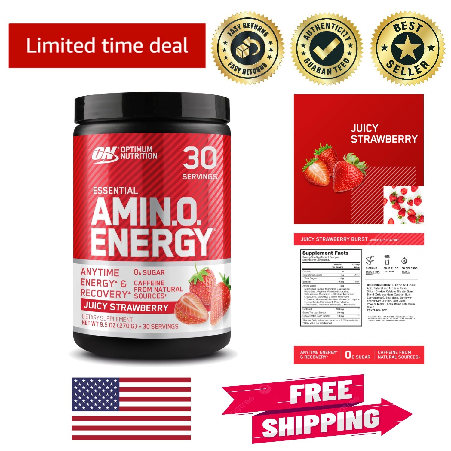Amino Energy Pre Workout Powder – Keto Friendly with BCAA, 30 Servings, Juicy…