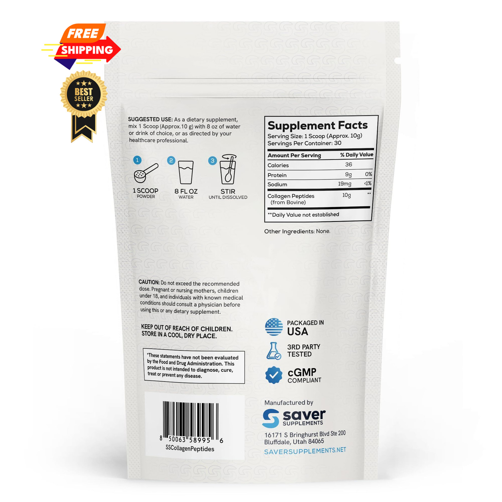 Saver Supplements Collagen Peptides Powder, 10.58 Ounce (Pack of 1)