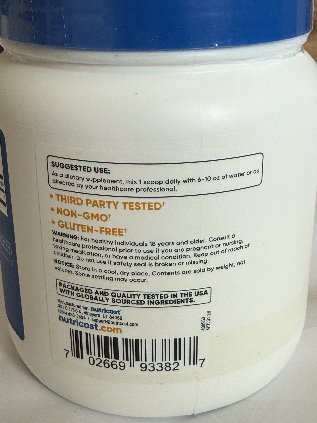 Nutricost Taurine Powder 500 Grams. ~250 Servings, 2000mg Per Serving. EXP 02/29