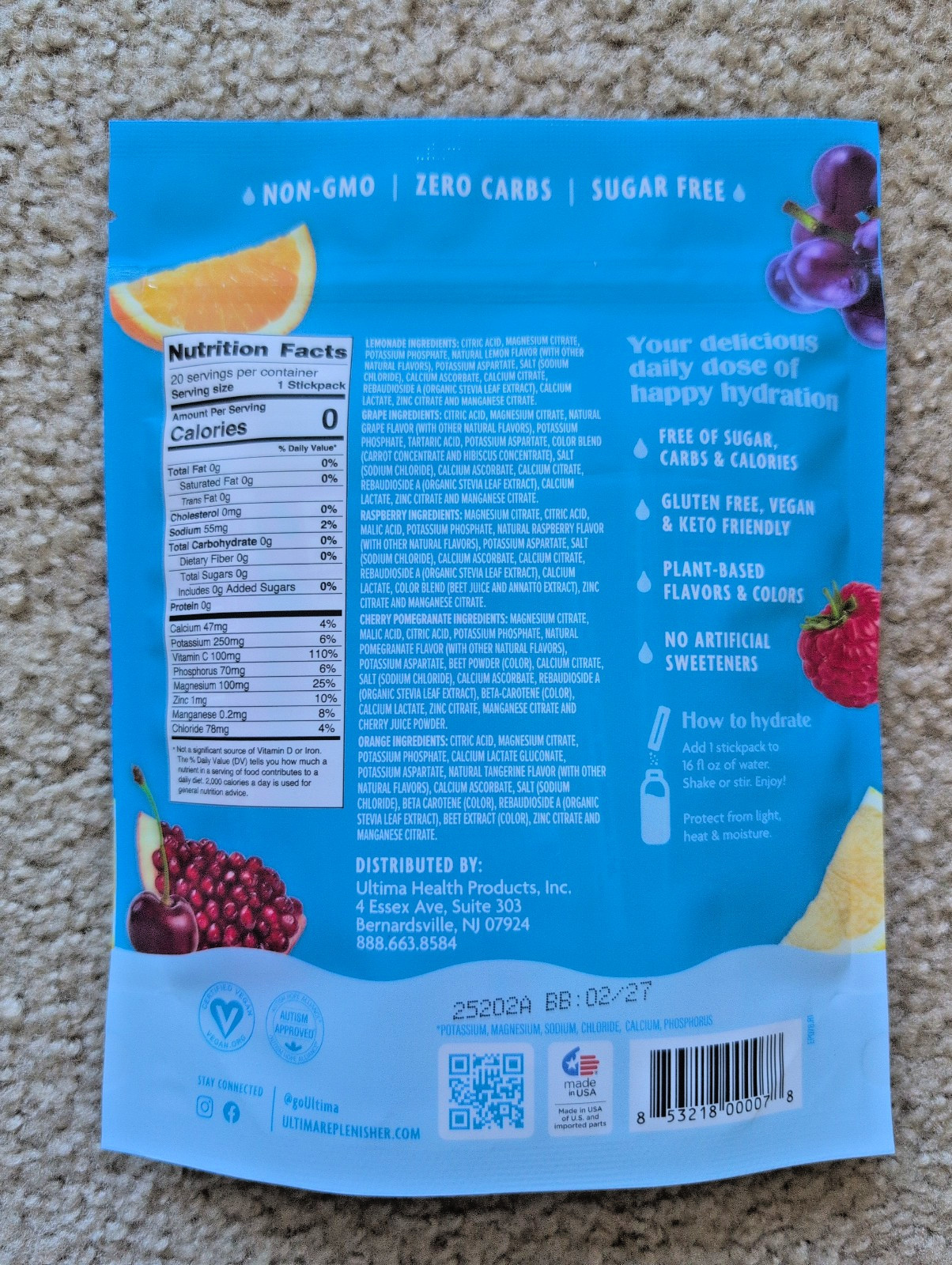Original Variety Pack 20 Stickpacks of Ultima Replenisher Electrolyte Drink Mix