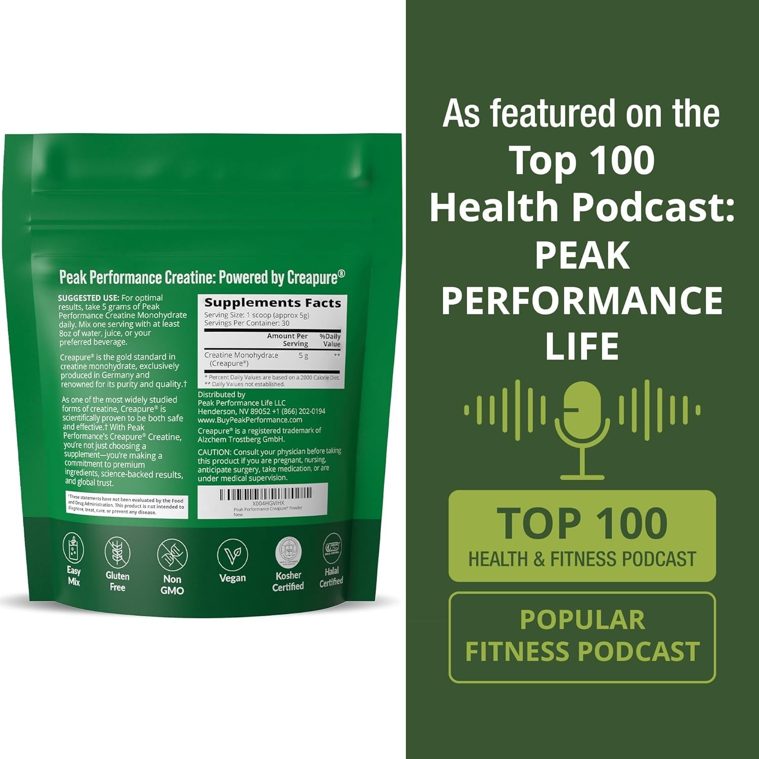 Creapure Creatine Monohydrate Powder. Ultra High Purity German Made Creatine wit