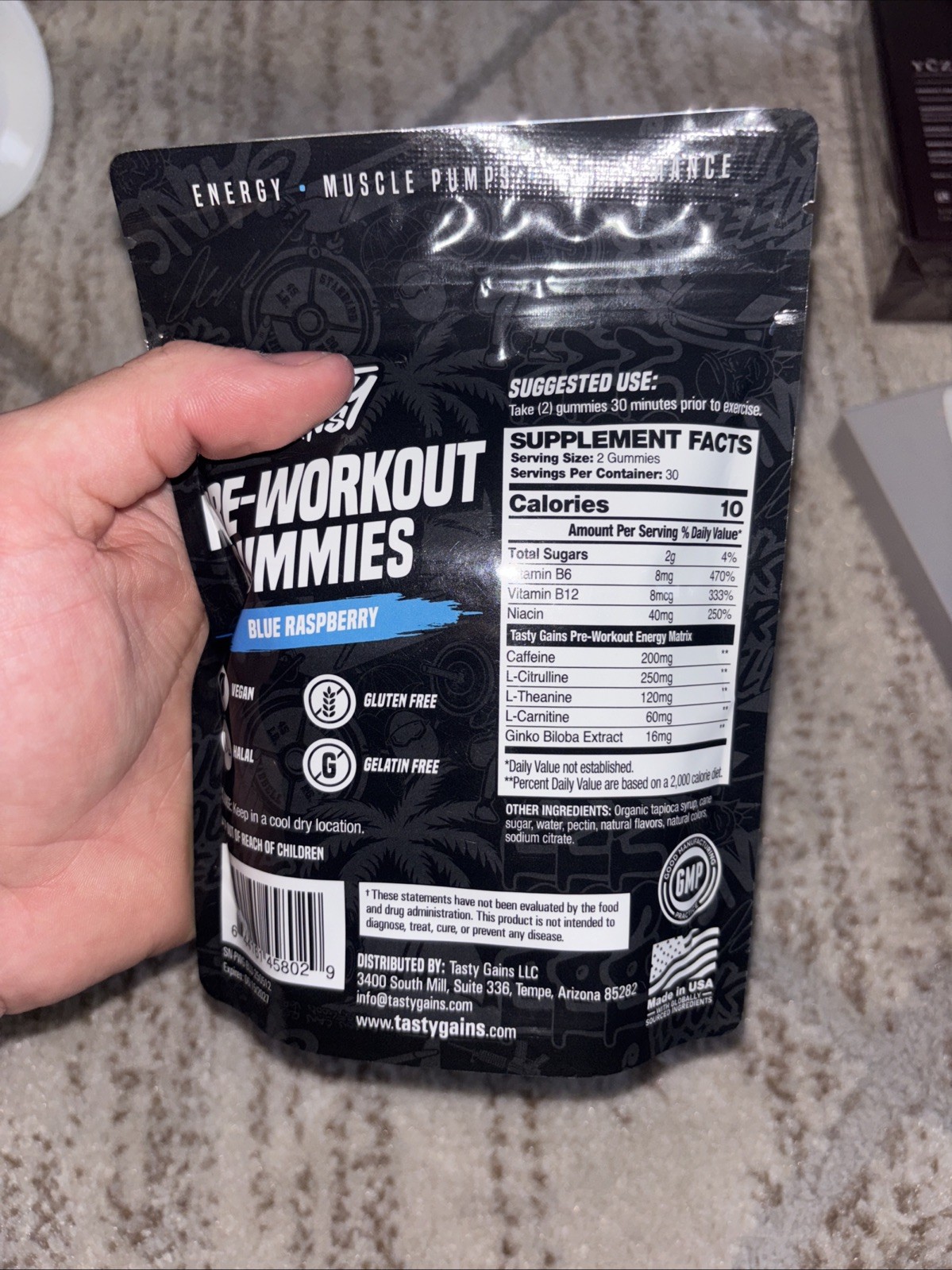 pre workout gummies by tasty gains blue razz 30 serving