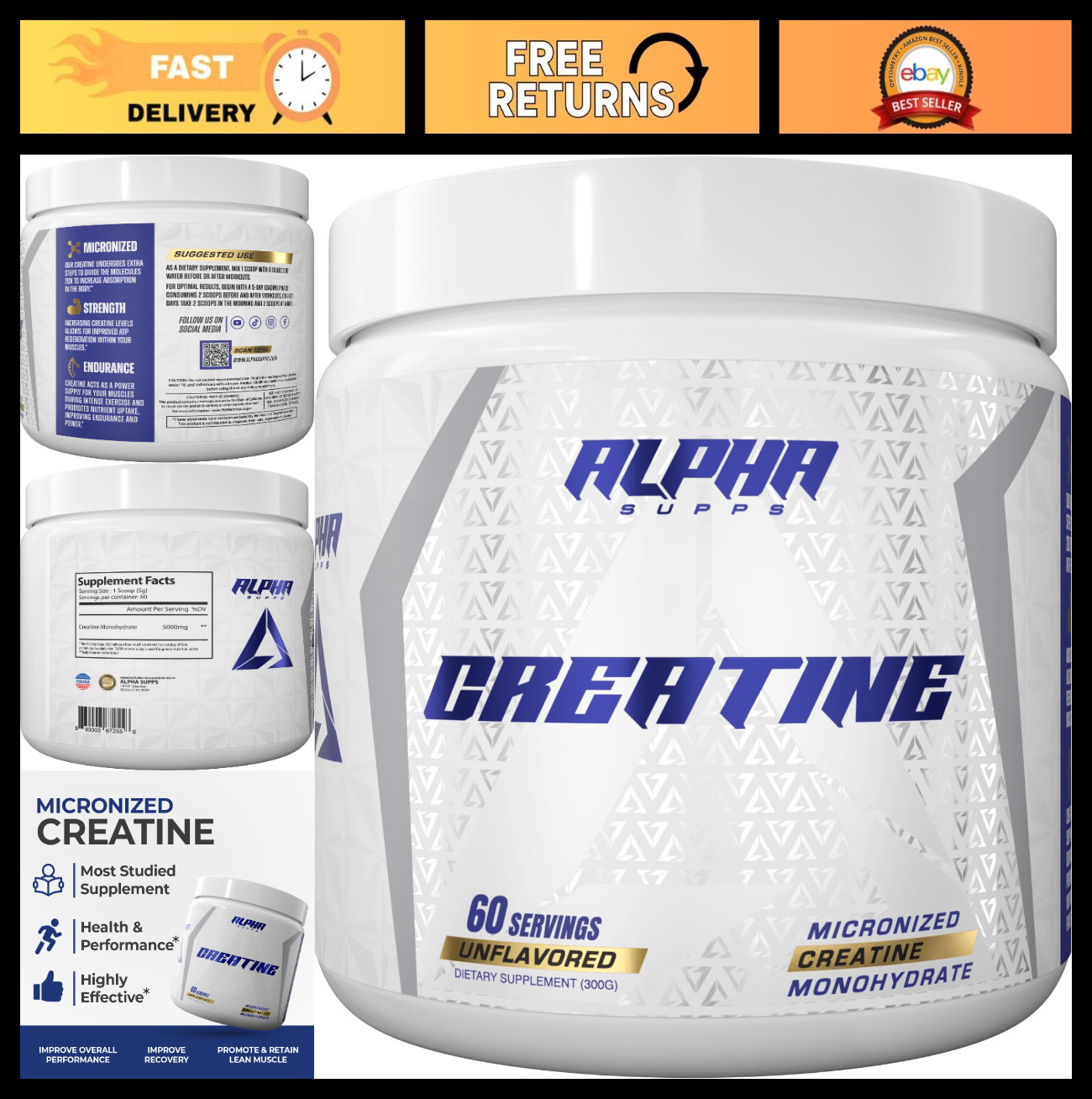 Micronized Creatine Monohydrate Powder – Unflavored Muscle Growth Support, 300g