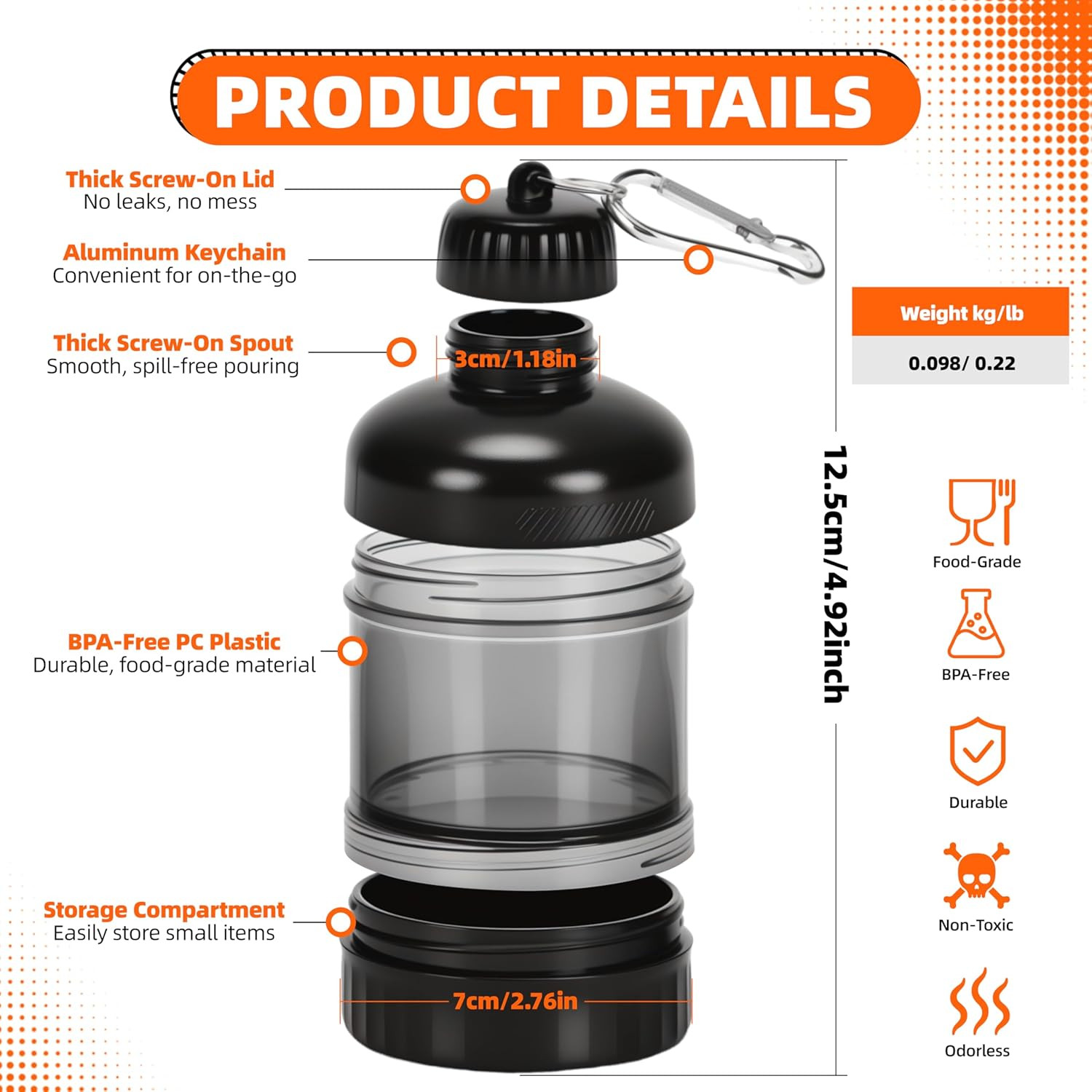 2 Pack Protein Powder Container to Go with Keychain & Keyring, Large Capacity, C