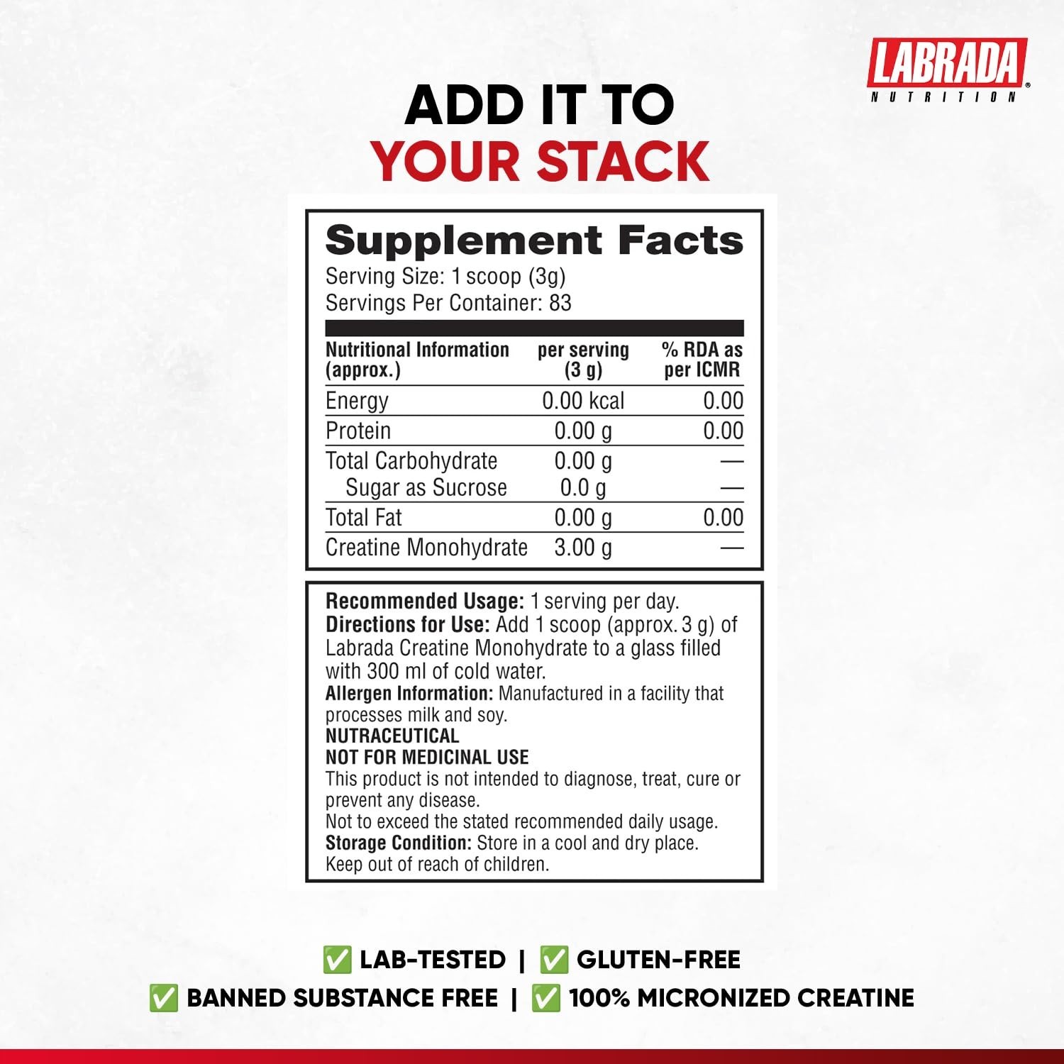 Labrada CreaLean Powder (Post Workout, Muscle Repair) For 83 Servings, 250 Gm