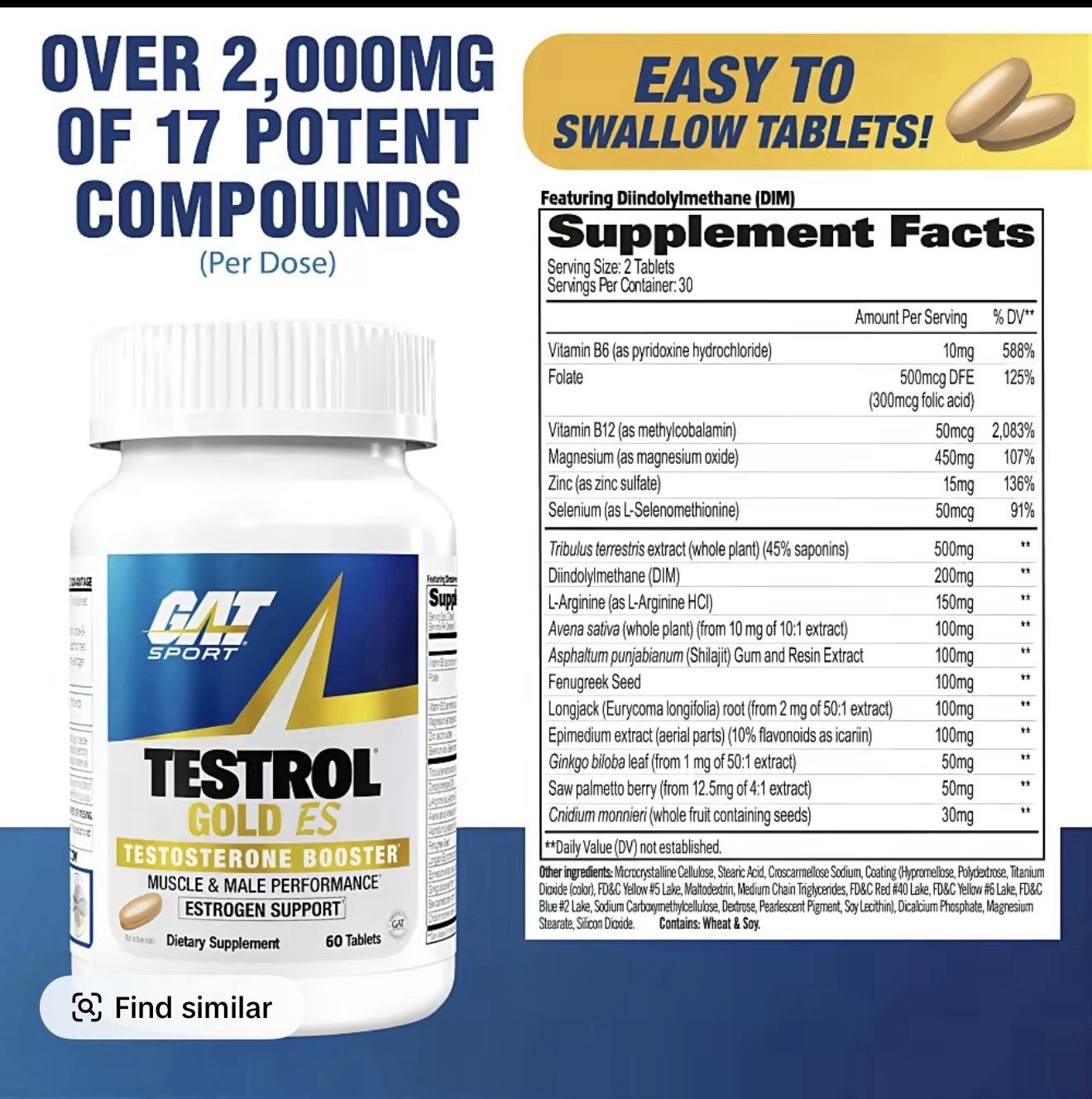 GAT Sport Testrol Gold ES Testosterone Booster Estrogen Support 60 Tablets