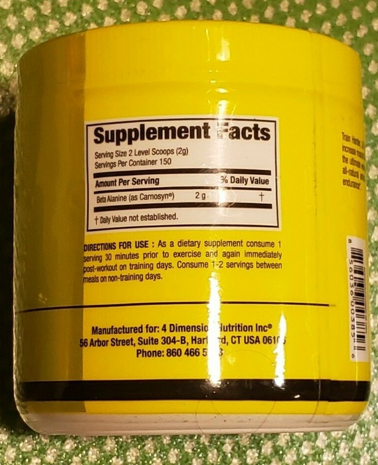 4 Dimension Nutrition – BETA ALANINE – Unflavored – 150 Servings – Exp 10/2025