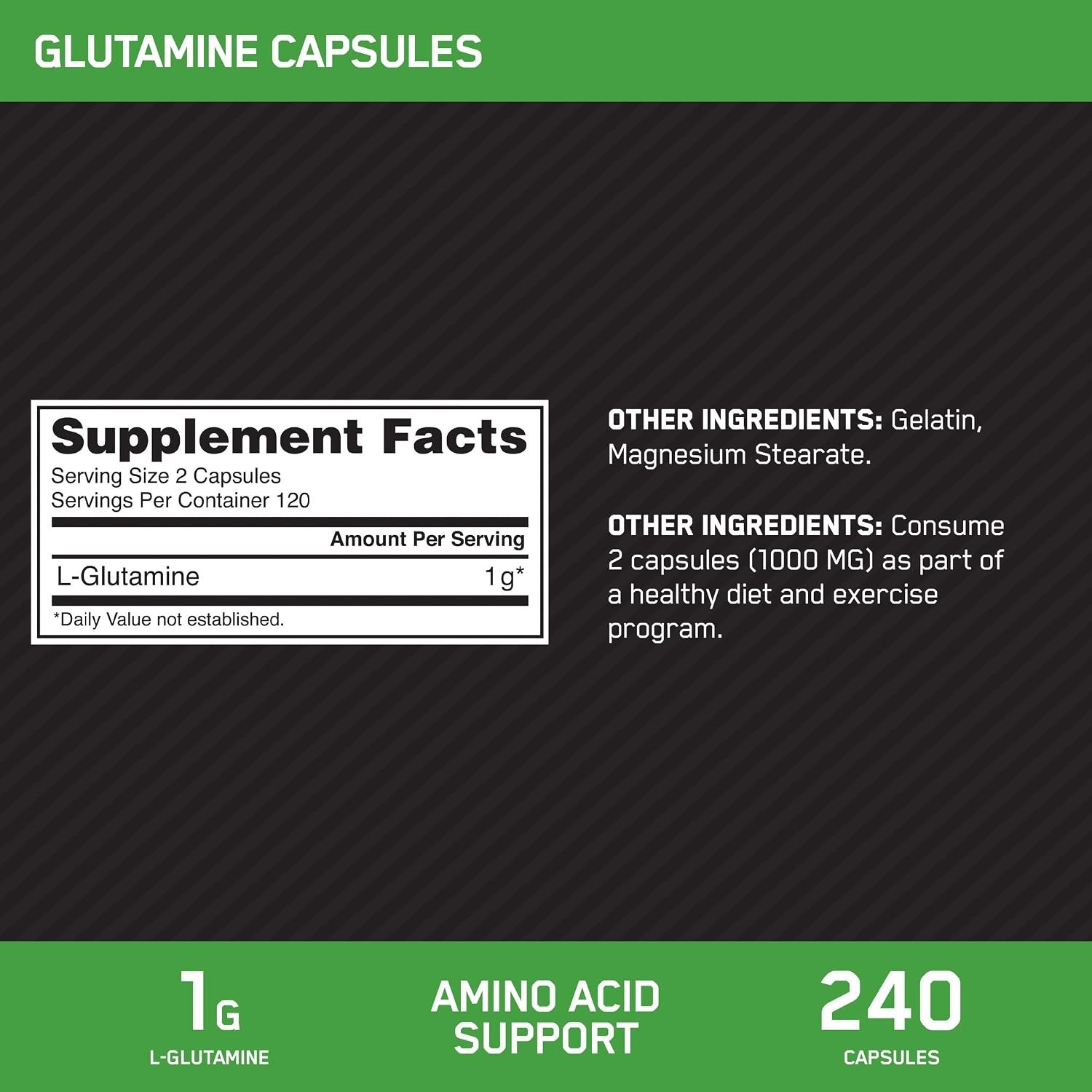 L-Glutamine Muscle Recovery Capsules, 1000mg, 240 Count Package May Vary Pack…