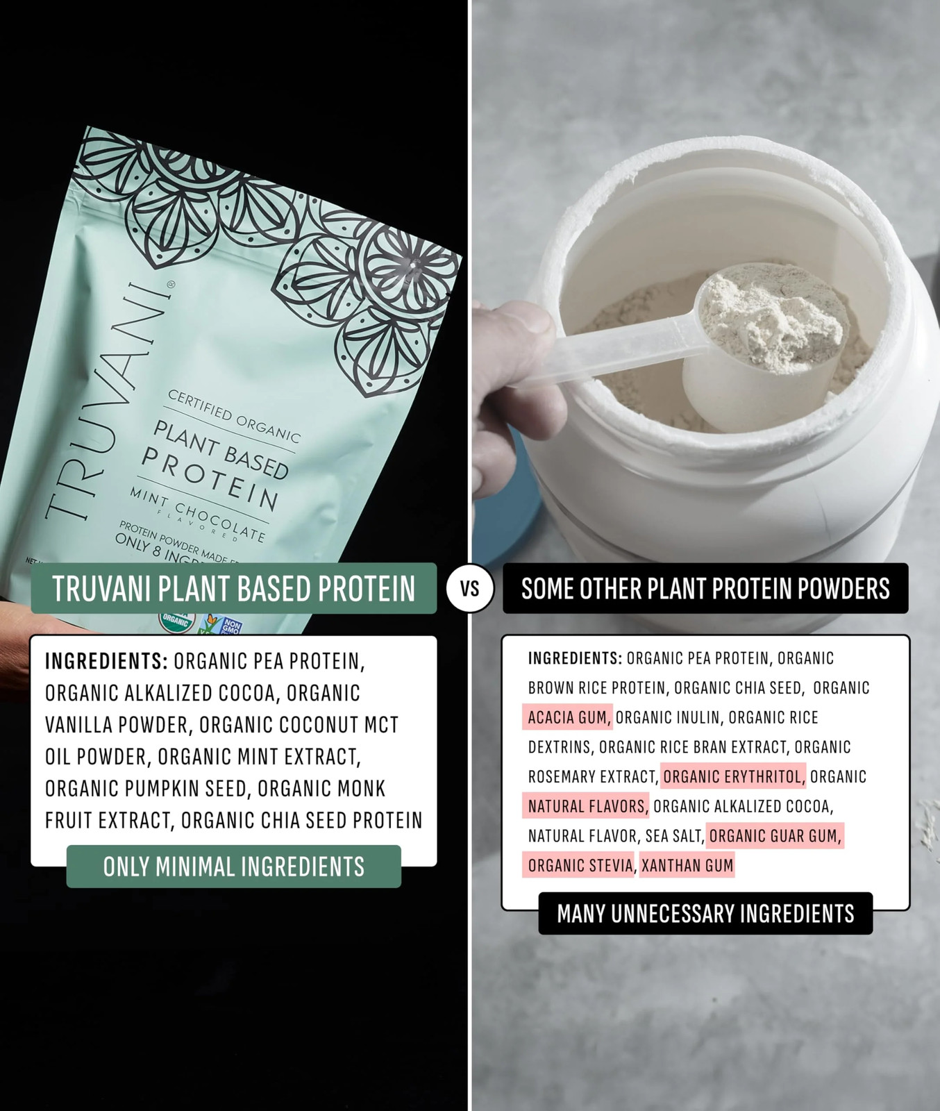 Truvani Organic Mint Chocolate Vegan Protein Powder, 12.38 Ounces