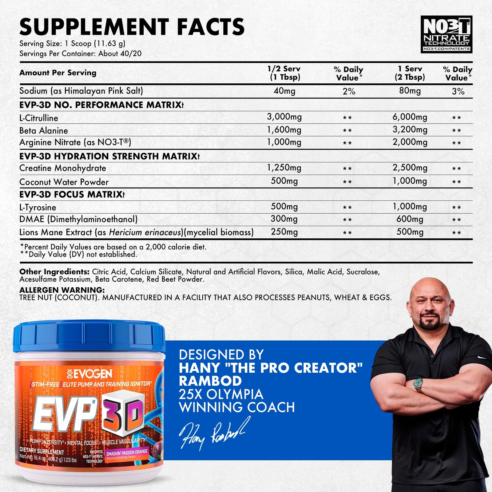 Evogen EVP 3D – Stim Free Pre Workout Powder for Men & 1 Pound (Pack of 1)