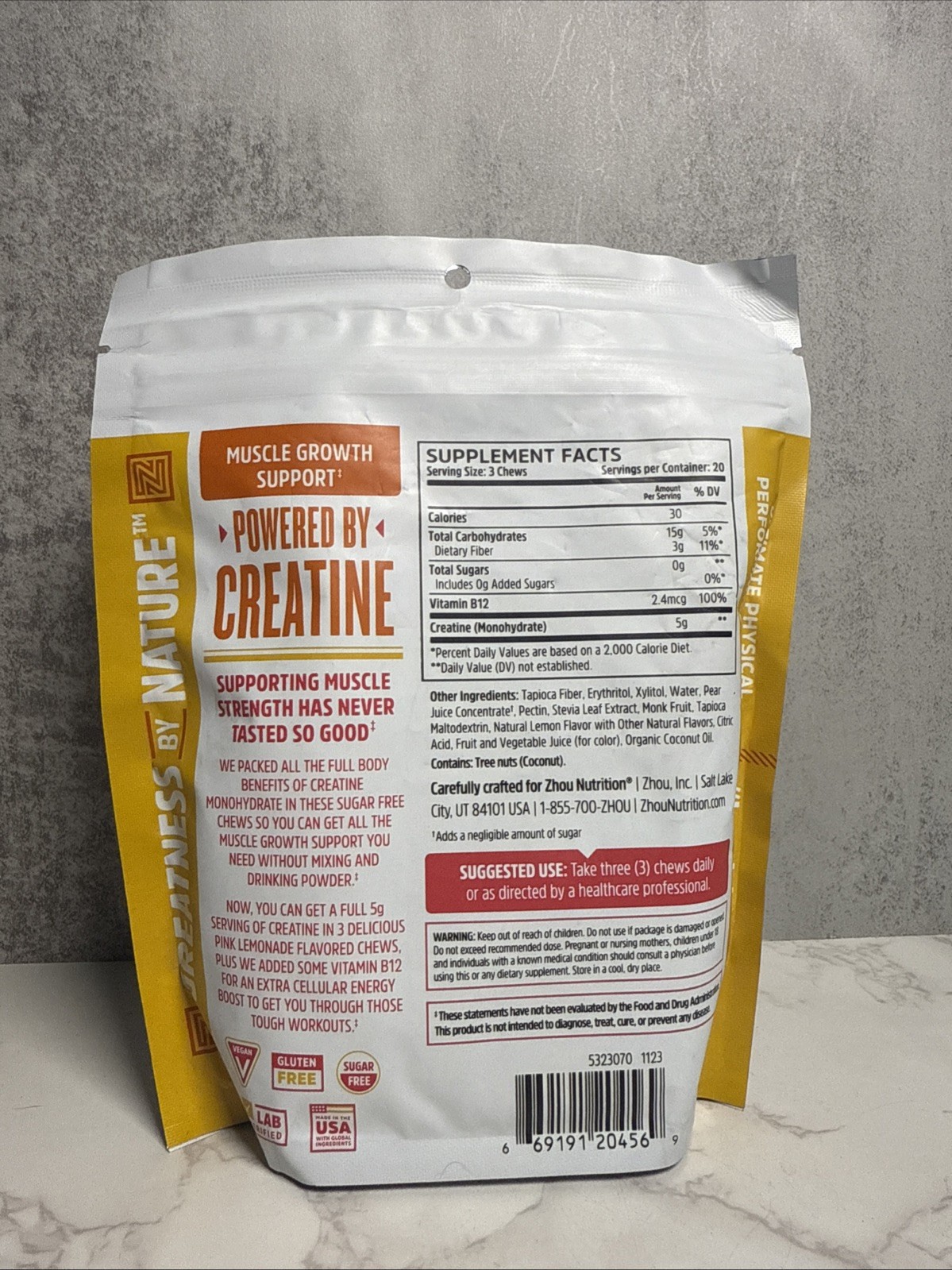 Zhou Creatine Chews, Pink Lemonade Flavor, 60 chews