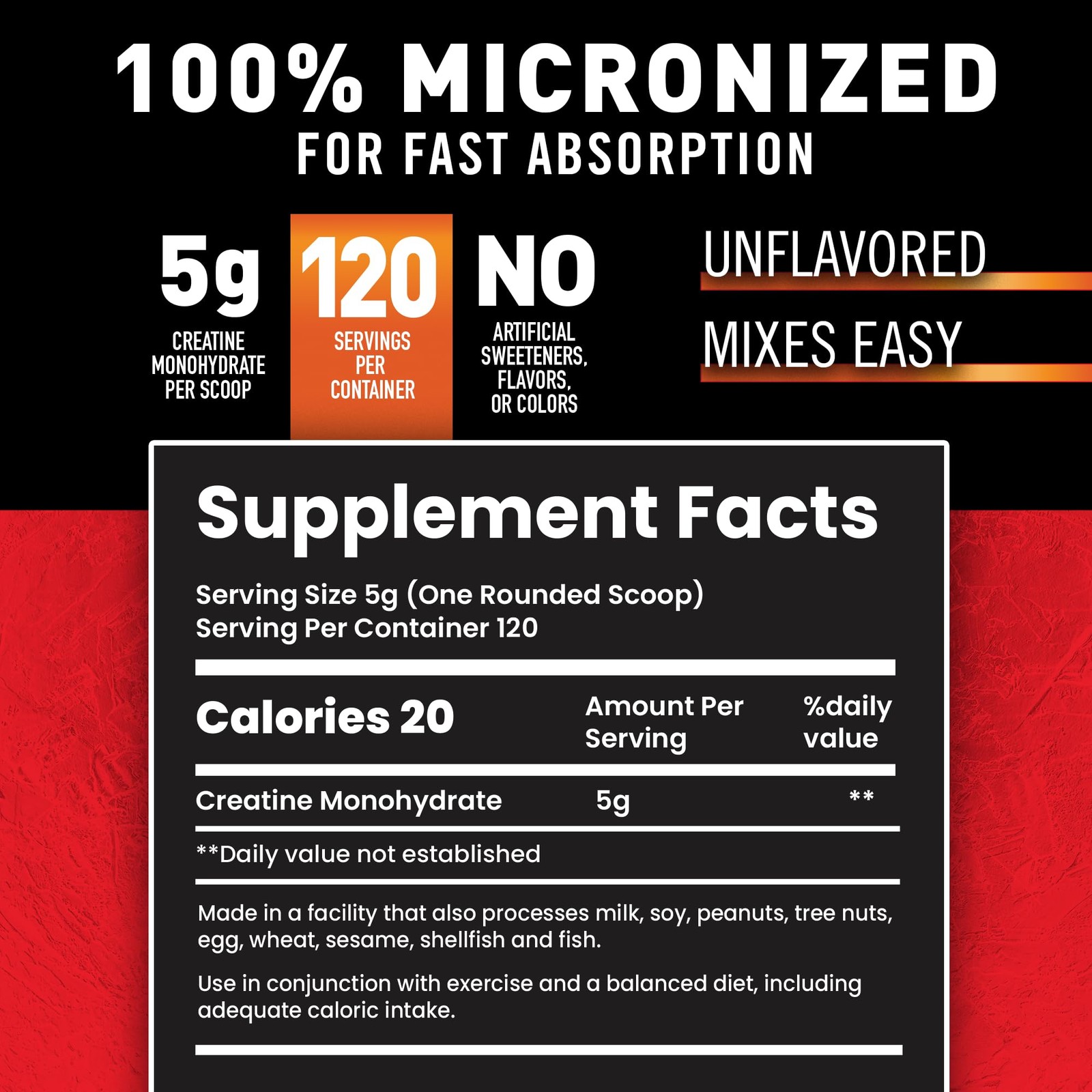 100% Creatine Monohydrate Powder – Unflavored Micronized Creatine Supplement …