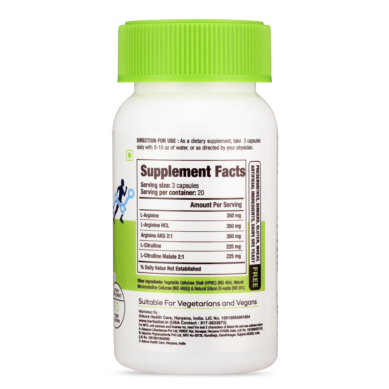 Nitric Oxide Booster Supplement L-Arginine L-Citrulline 1500mg Blood Flow Suppor
