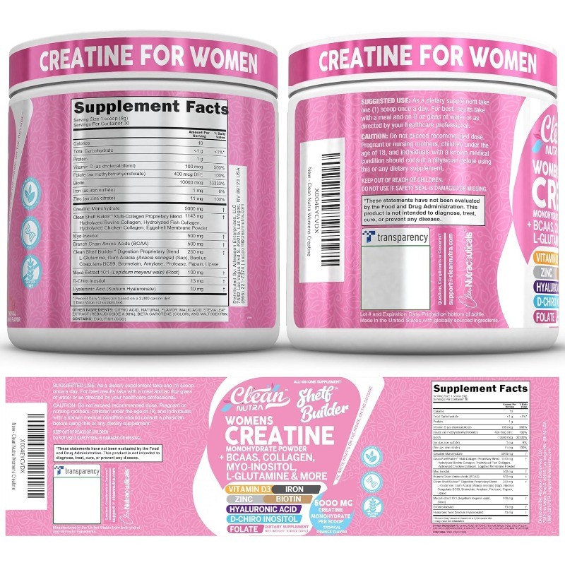 Clean Nutra Creatine for Women with BCAA Collagen & Crucial Vitamins Premium
