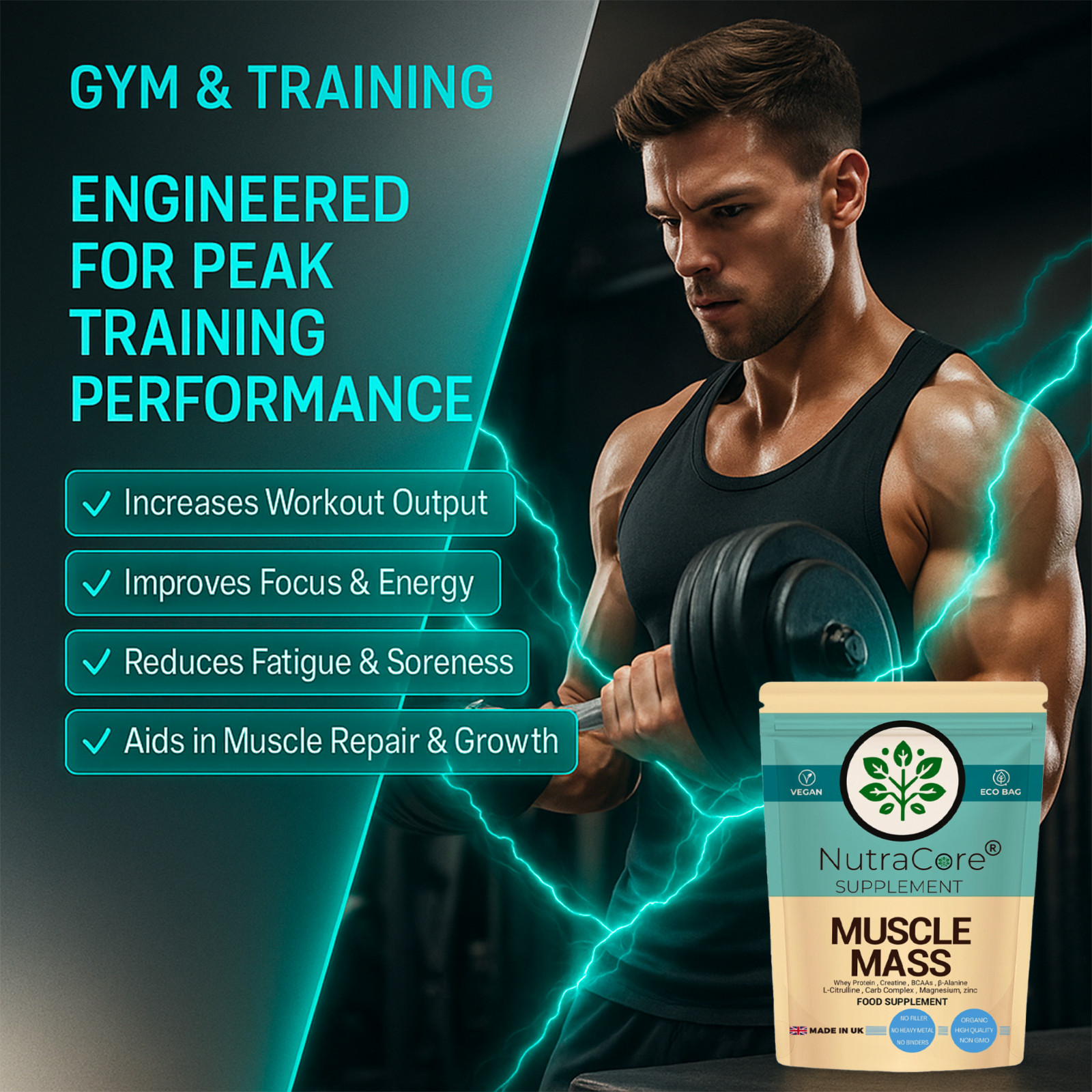 Muscle Gain Booster 770mg Capsules High Strength 100%Natural & Strong Supplement