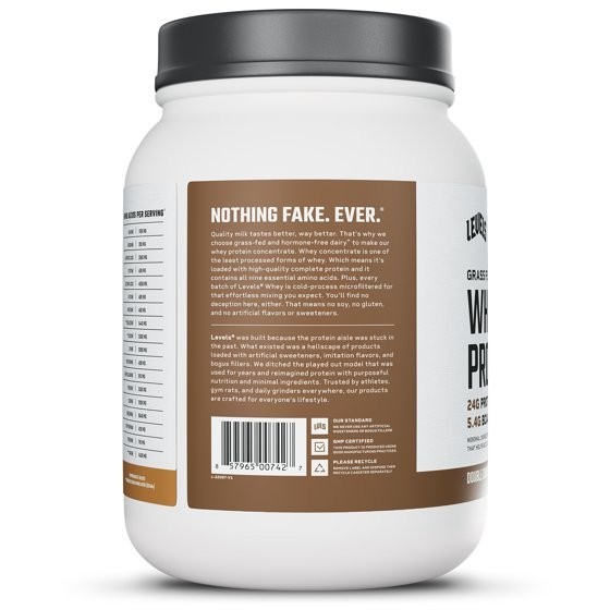 Levels Grass Fed Whey Protein Powder Double Chocolate 1.48 lb 24g Protein