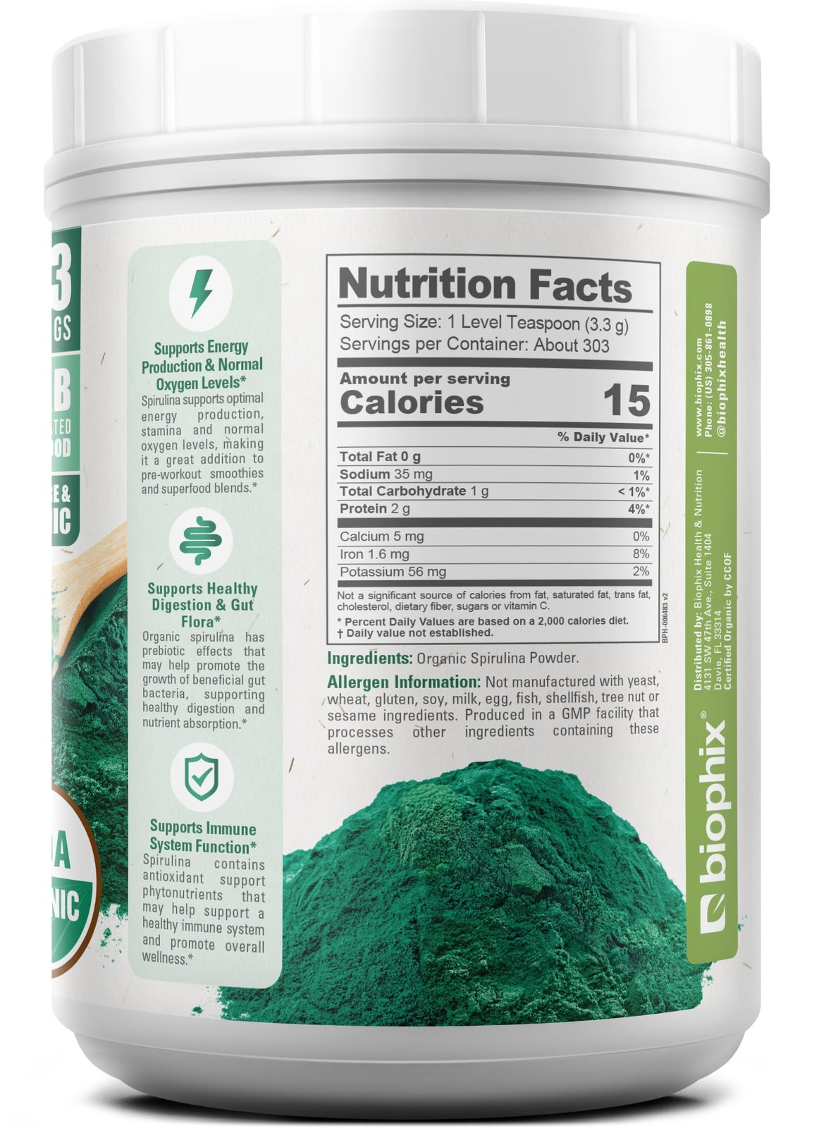 biophix Organic Spirulina Powder, 2.2 Lbs 100% Pure 35.2 Ounce (Pack of 1)