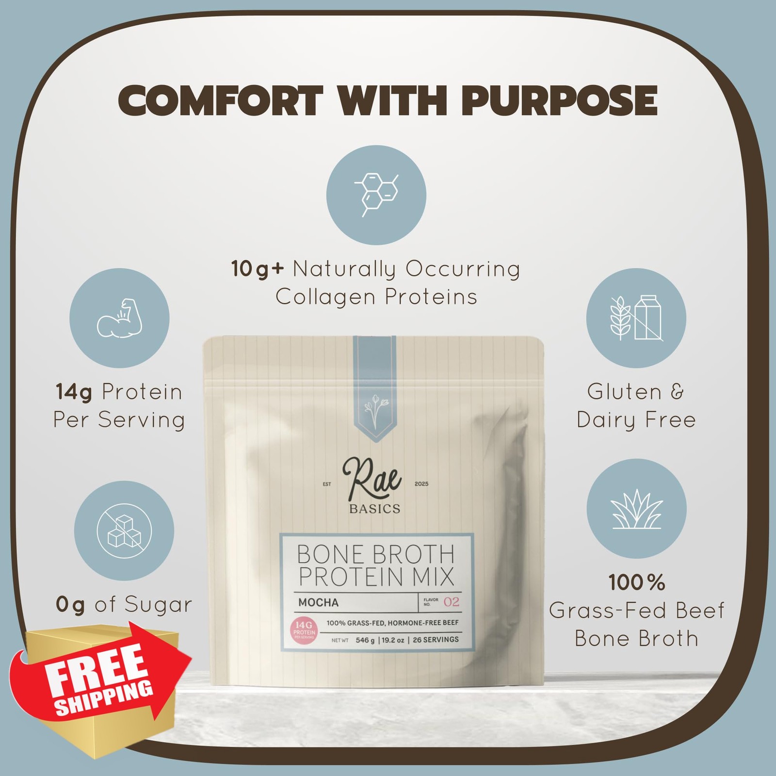 Rae Basics Mocha Bone Broth 26 Servings