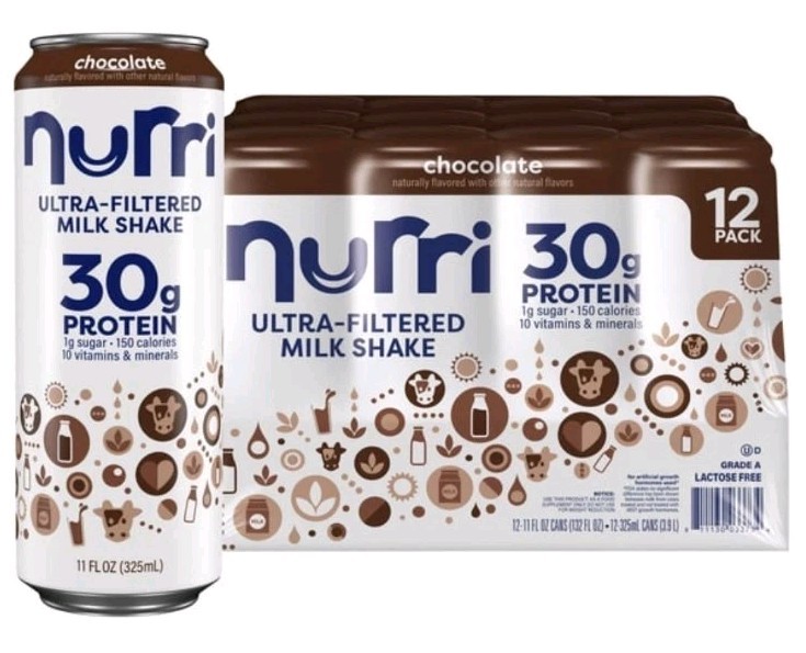 Nurri 30g Protein Shake Chocolate Ultra Filtered Milk 12 Pack 11 fl oz Cans