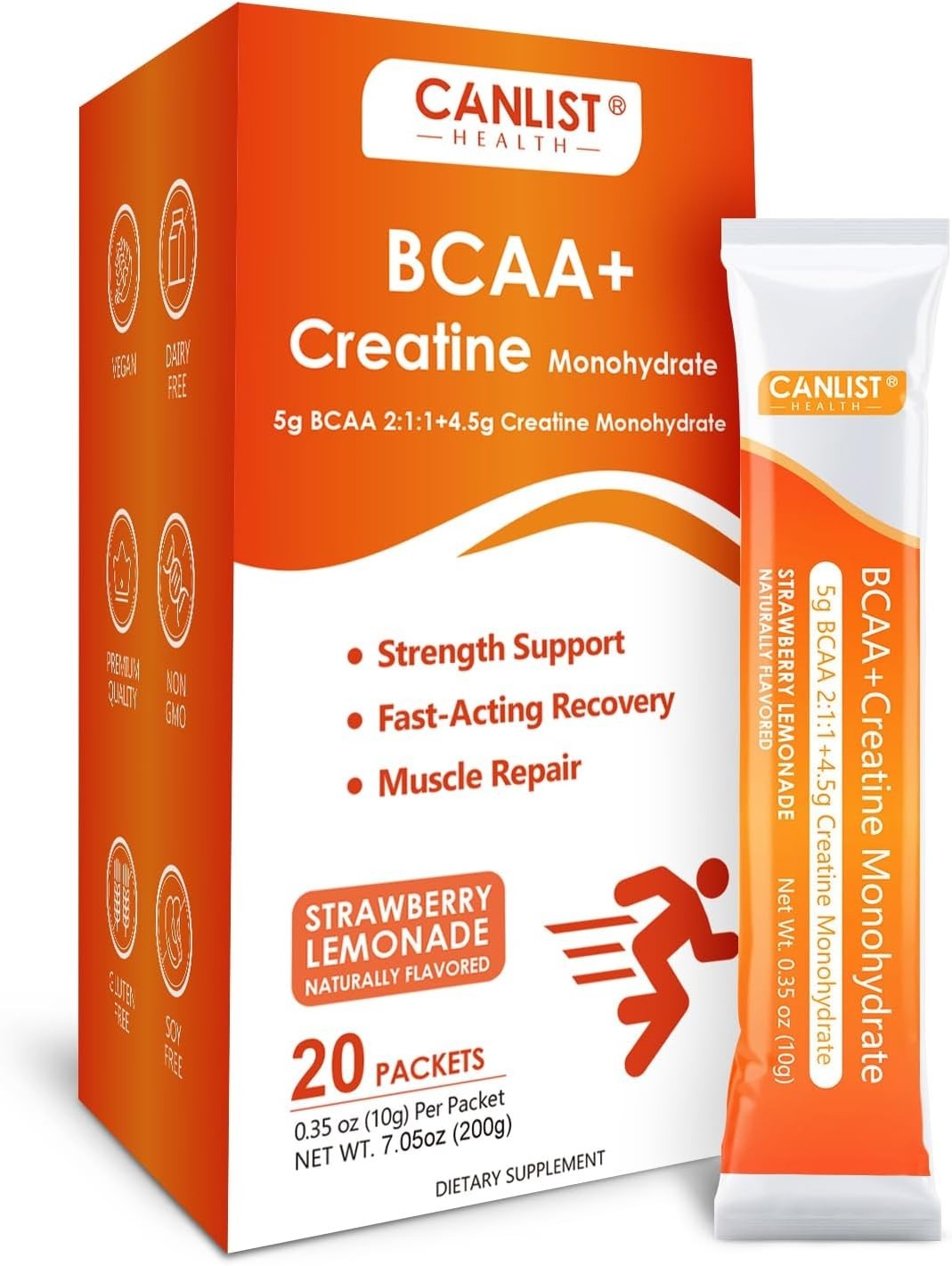 Creatine Monohydrate Powder Non-GMO Vegan Strawberry Lemon 20 Servings