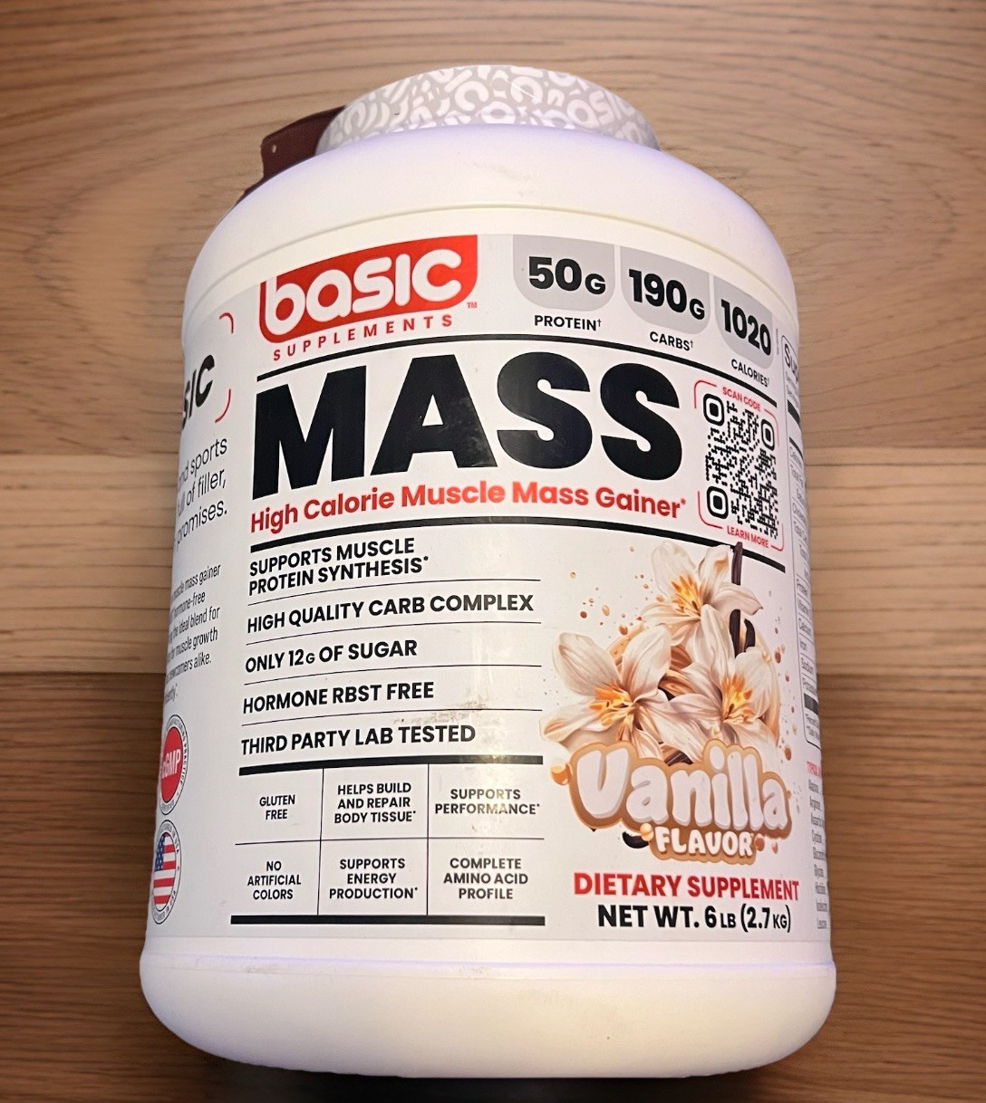 BASIC SUPPLEMENTS Mass Gainer Protein Powder Vanilla 6lb 12/27