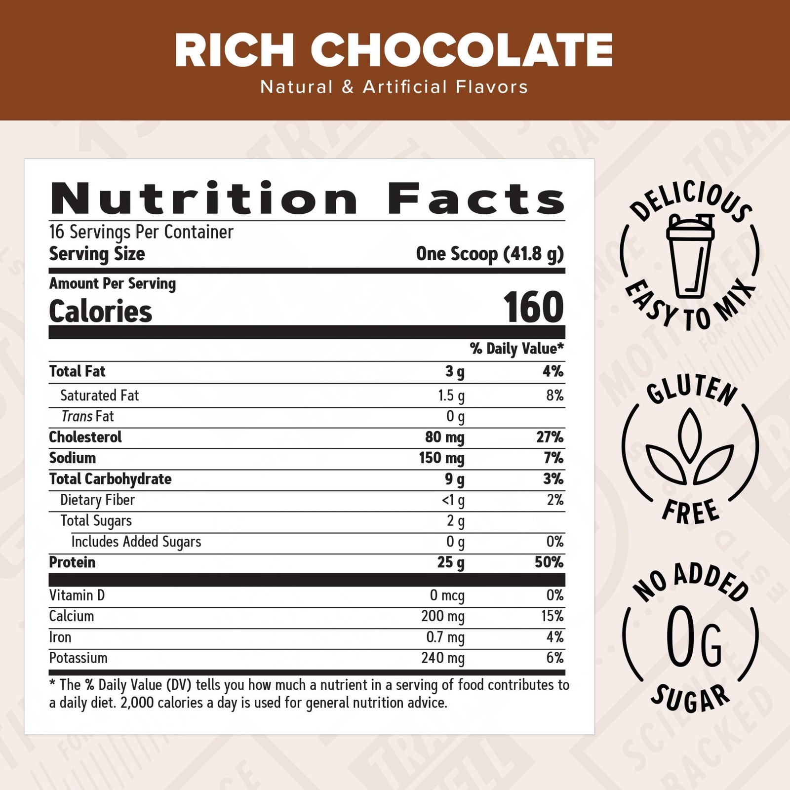 GNC Live Well Protein Powder, 25g Whey Protein, Rich Chocolate, Gluten Free, No