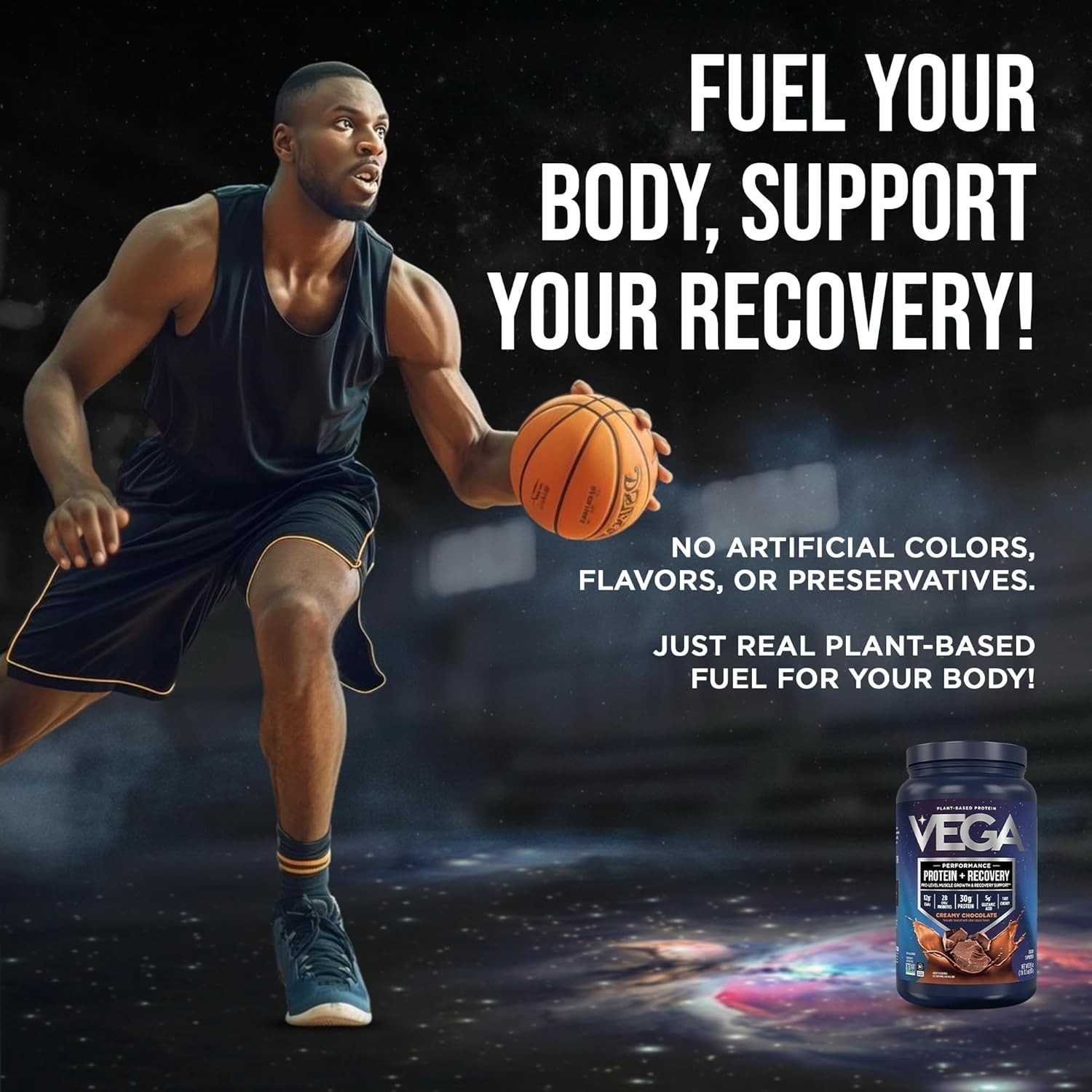 Vega Sport Vegan Protein Powder + Recovery, Chocolate, 29.5oz/1.84lbs/837g Jar