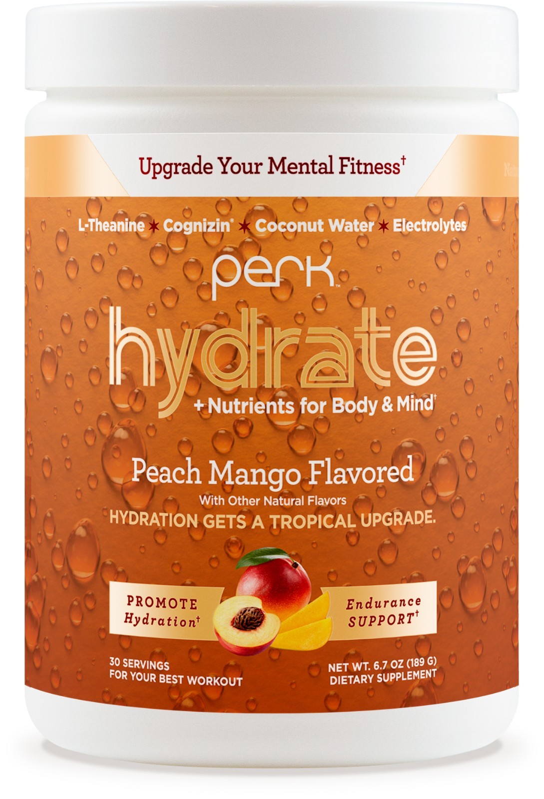 Perk Hydrate Electrolyte Drink Mix Powder Peach Mango Flavored (30 Servings)