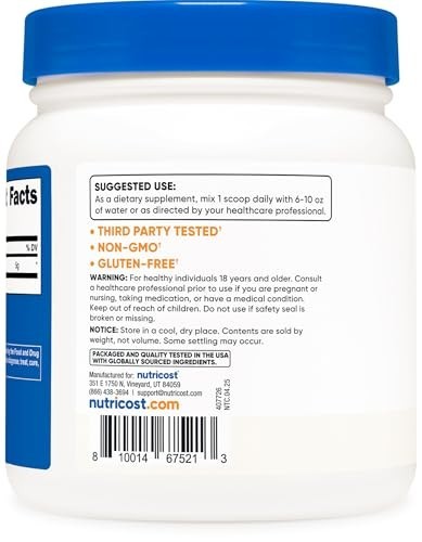 L-Glutamine Powder 500g – Unflavored, Gluten-Free, Non-GMO, 100 Servings, Muscle