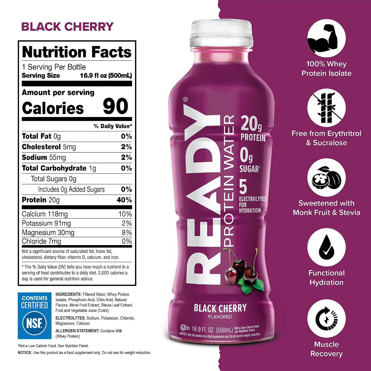 Ready® Clear Protein Water – 20G Whey Protein Isolate, Zero Sugar, Low-Calorie S