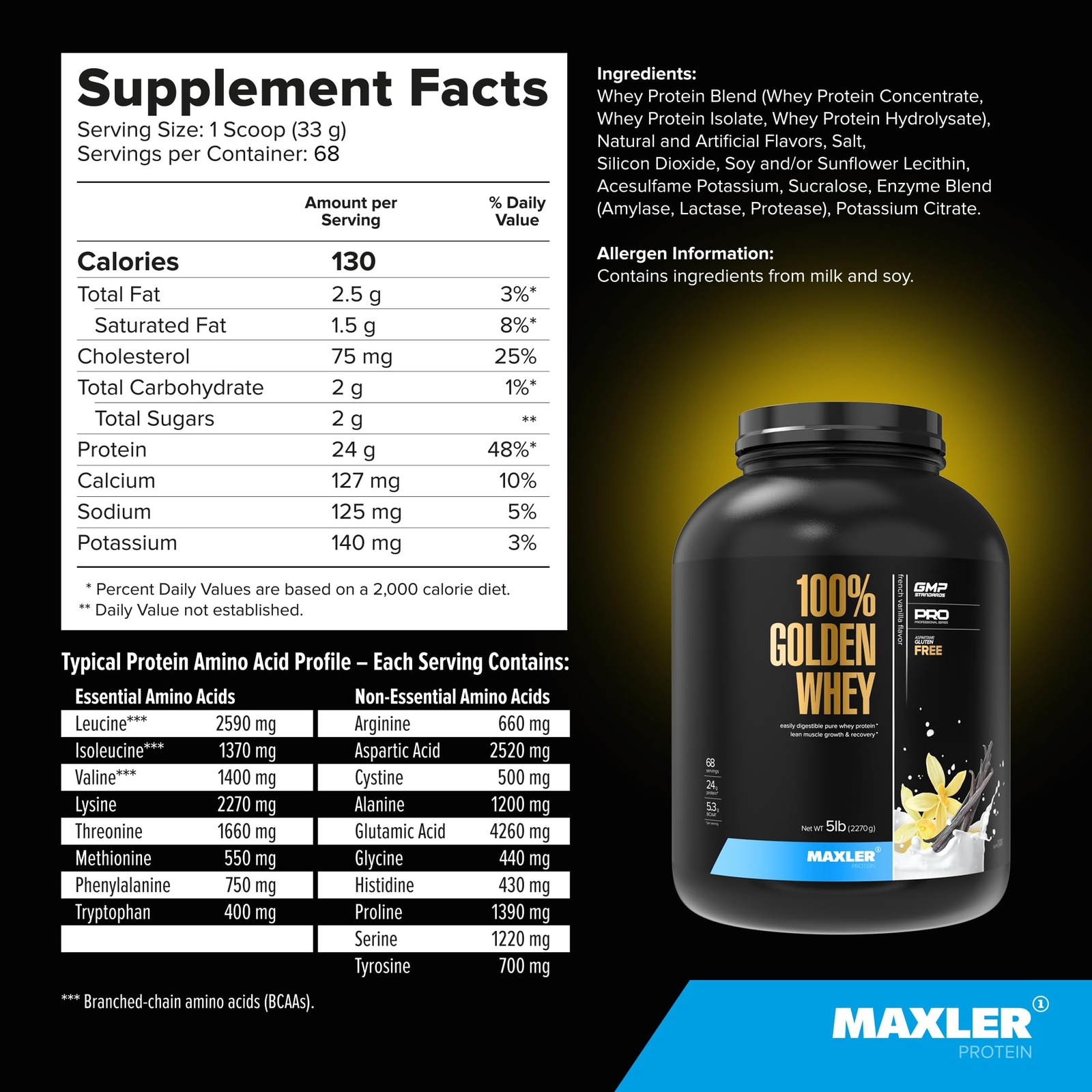 Maxler 100% Golden Whey Protein – 24g of Premium Whey Protein Powder per Serv…