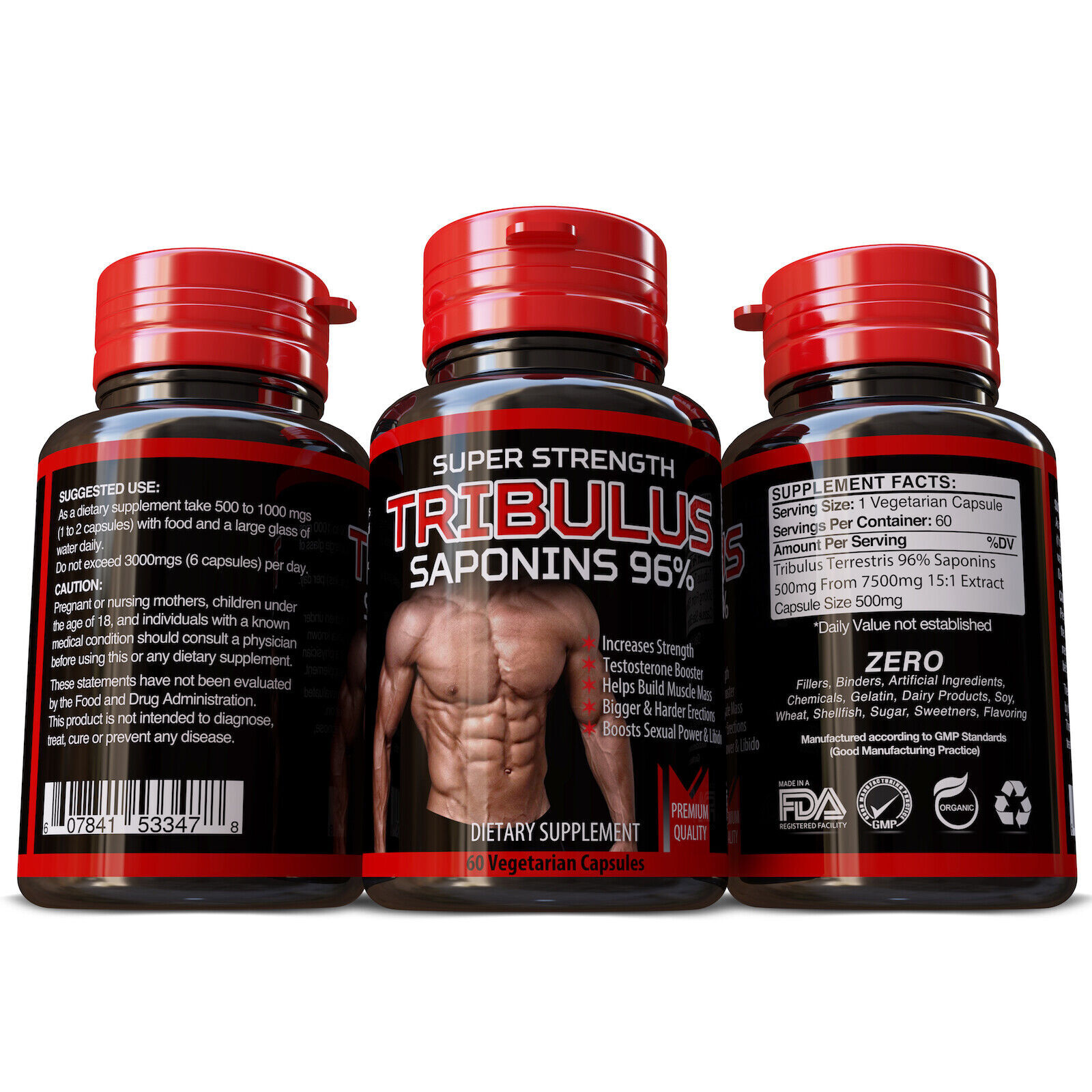 3 PACK of Tribulus Terrestris Workout Body 7500mg BUILD BIGGER MUSCLES 180 Pills