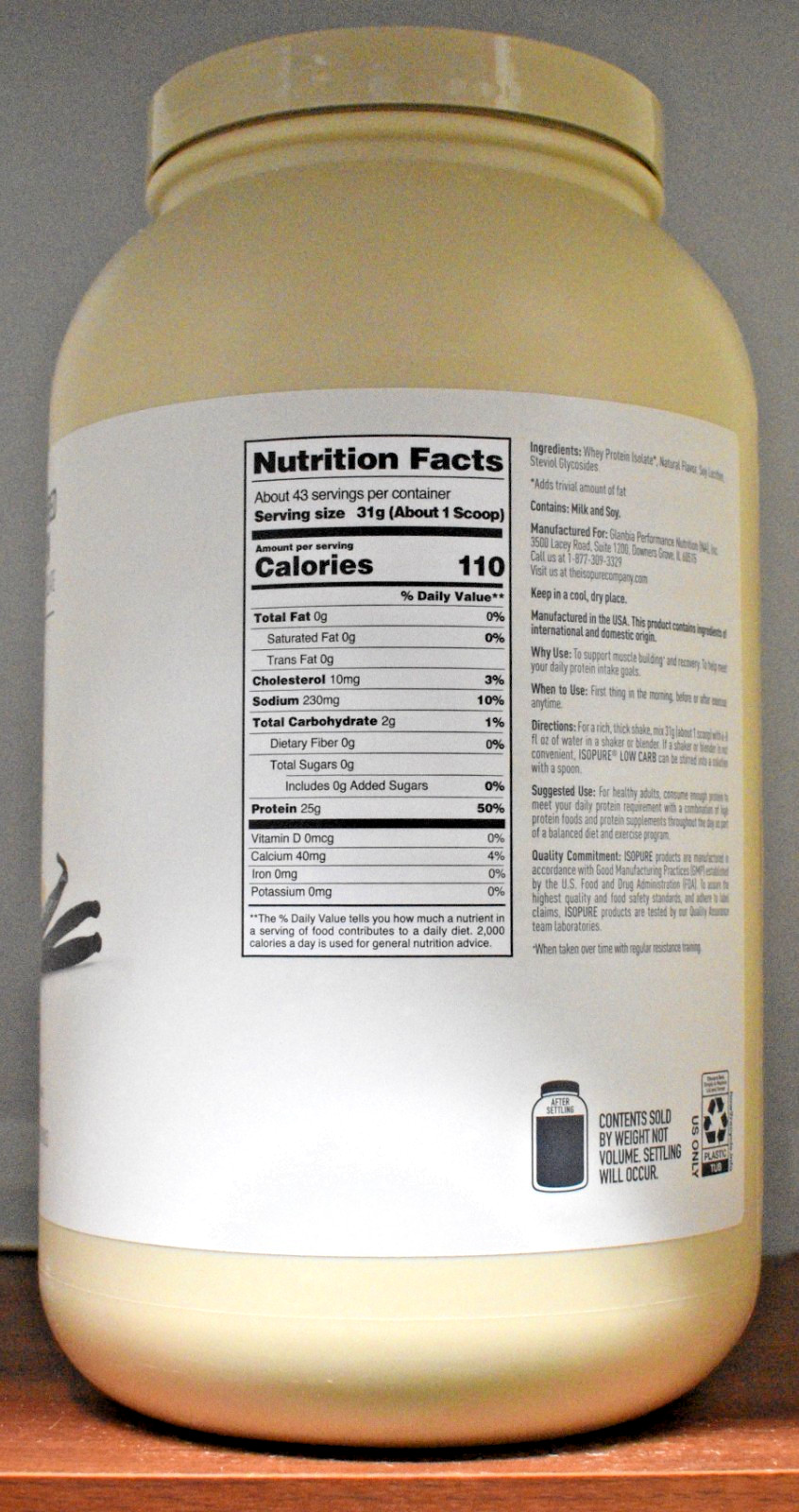 Isopure Vanilla Low Carb Protein Naturally Sweetened Powder 3 lb (1.36 kg)