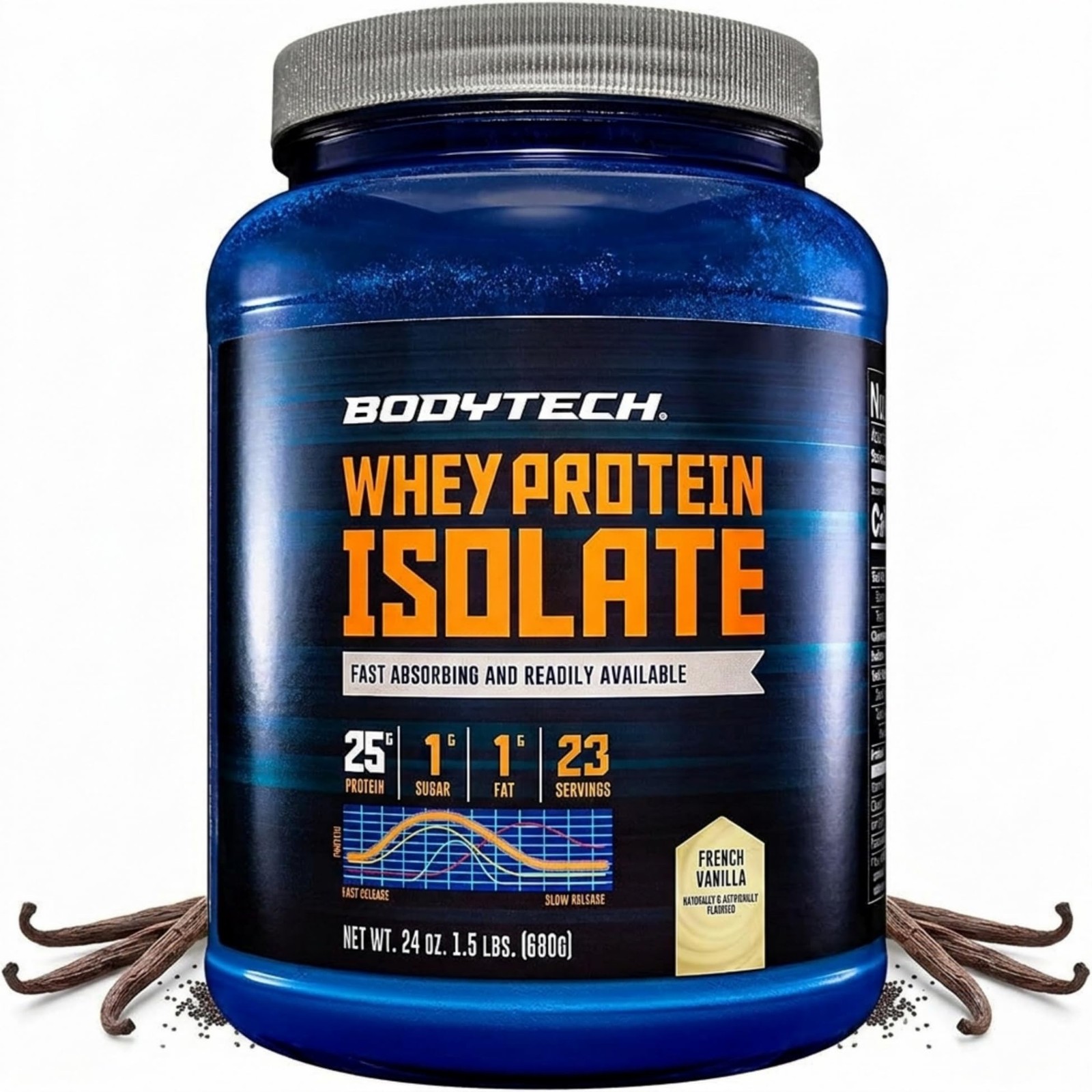 BodyTech Whey Protein Isolate Powder, French Vanilla, 1.5 lb, 23 Servings