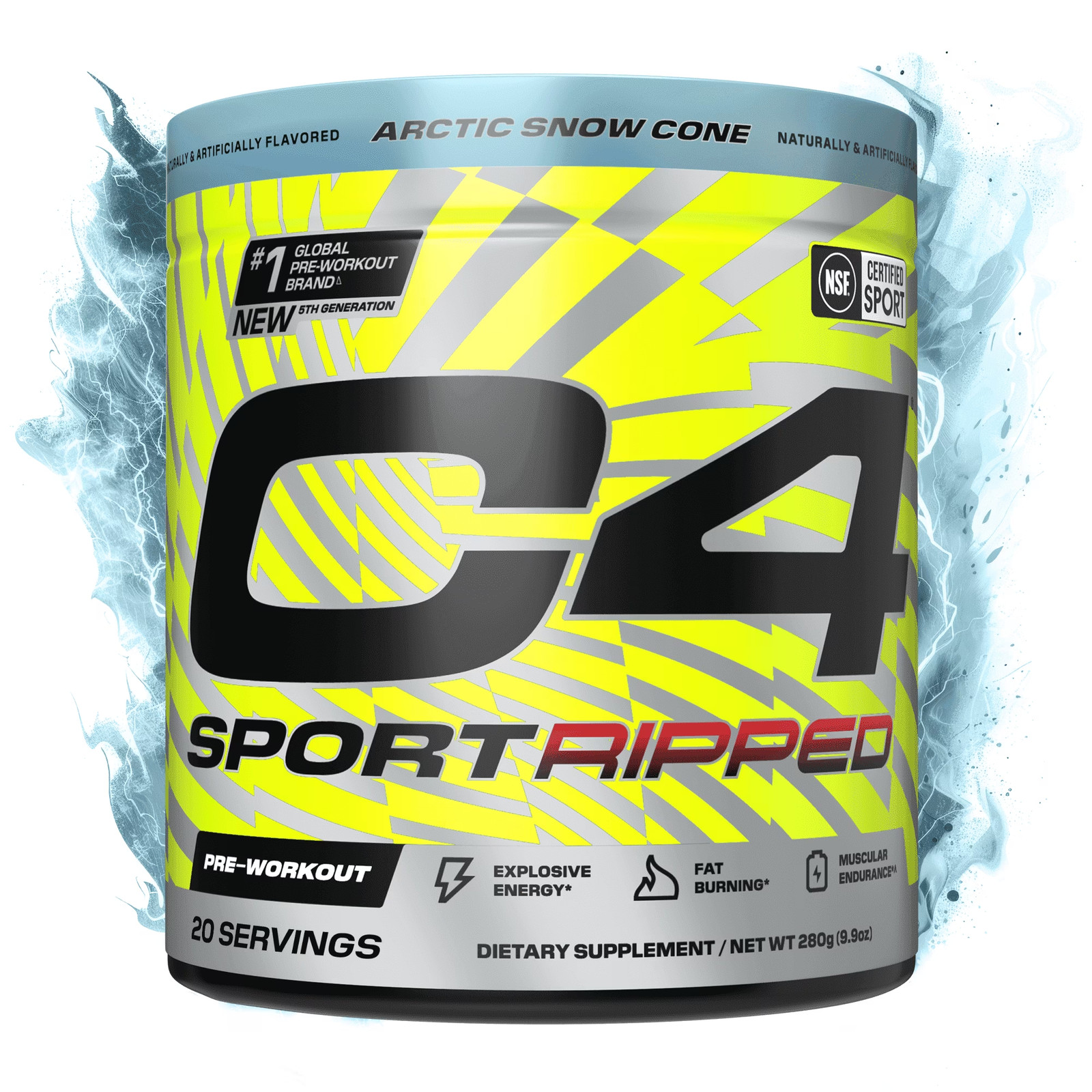 C4 Sport Ripped Pre-Workout Powder, Arctic Snow Cone, 20 Servings