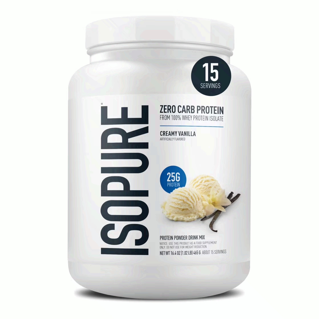 Isopure Zero Carb 100% Whey Protein Isolate Vanilla Protein Powder, 25g, 15 Sers