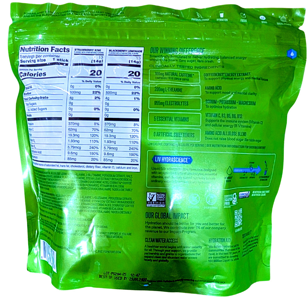 Liquid I.V. Energy Multiplier Sugar Free Drink Mix Variety Pack 26 Sticks ED7/27