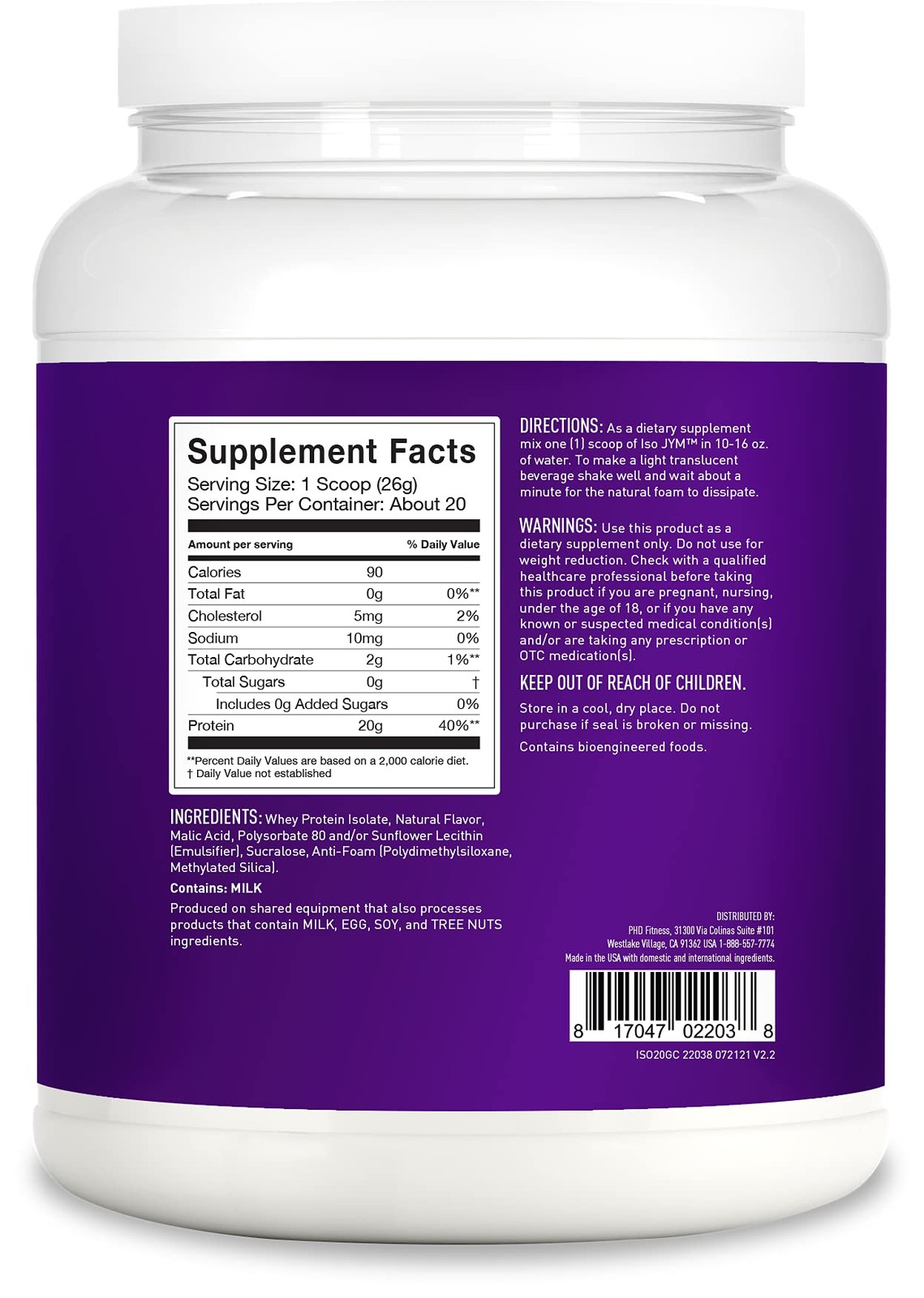 Jym Supplement Science Iso Jym Grape 90 Calories 100 Whey Protein Isolate Zero