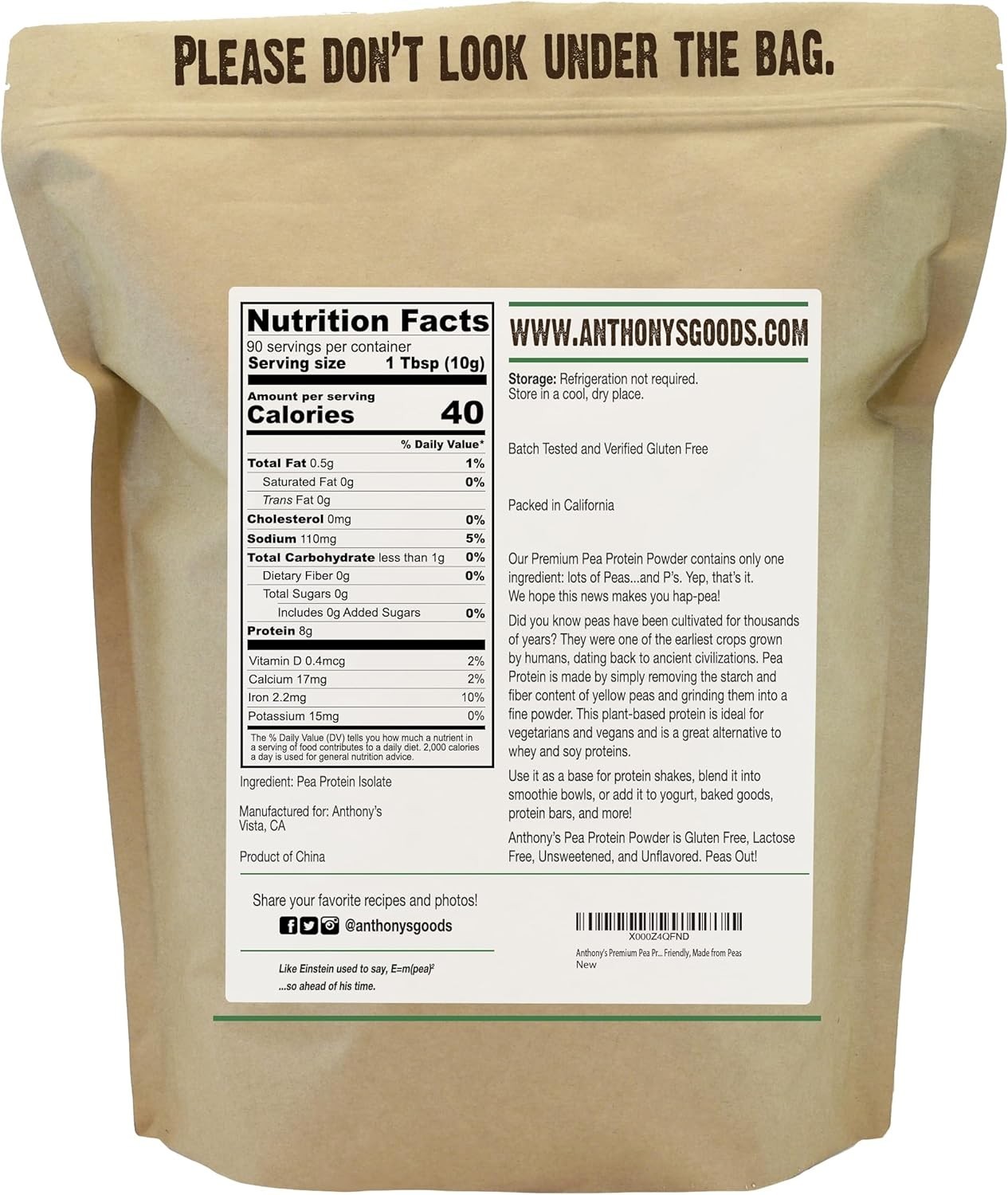 Plant-Based 2 lb Unflavored Pea Protein – Ideal for Smoothies & Baked Goods