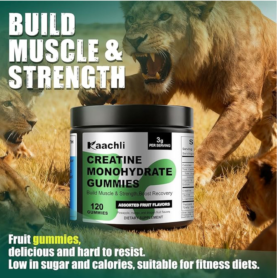 Creatine Monohydrate Gummies for Men and Women, 3000mg Creatine,120 Count.