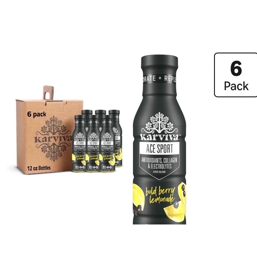 Karviva ACE Sport Bold Berry Lemonade 6 Pack 12oz Antioxidant Collagen Drink