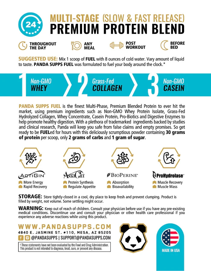 Panda Supps Fuel Premium Whey Casein Collagen Protein Blend 25 Serving 5 Flavors