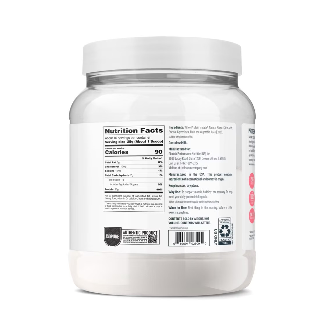 Isopure Clear Low Carb 100% Whey Protein Isolate Powder, 16 Servings