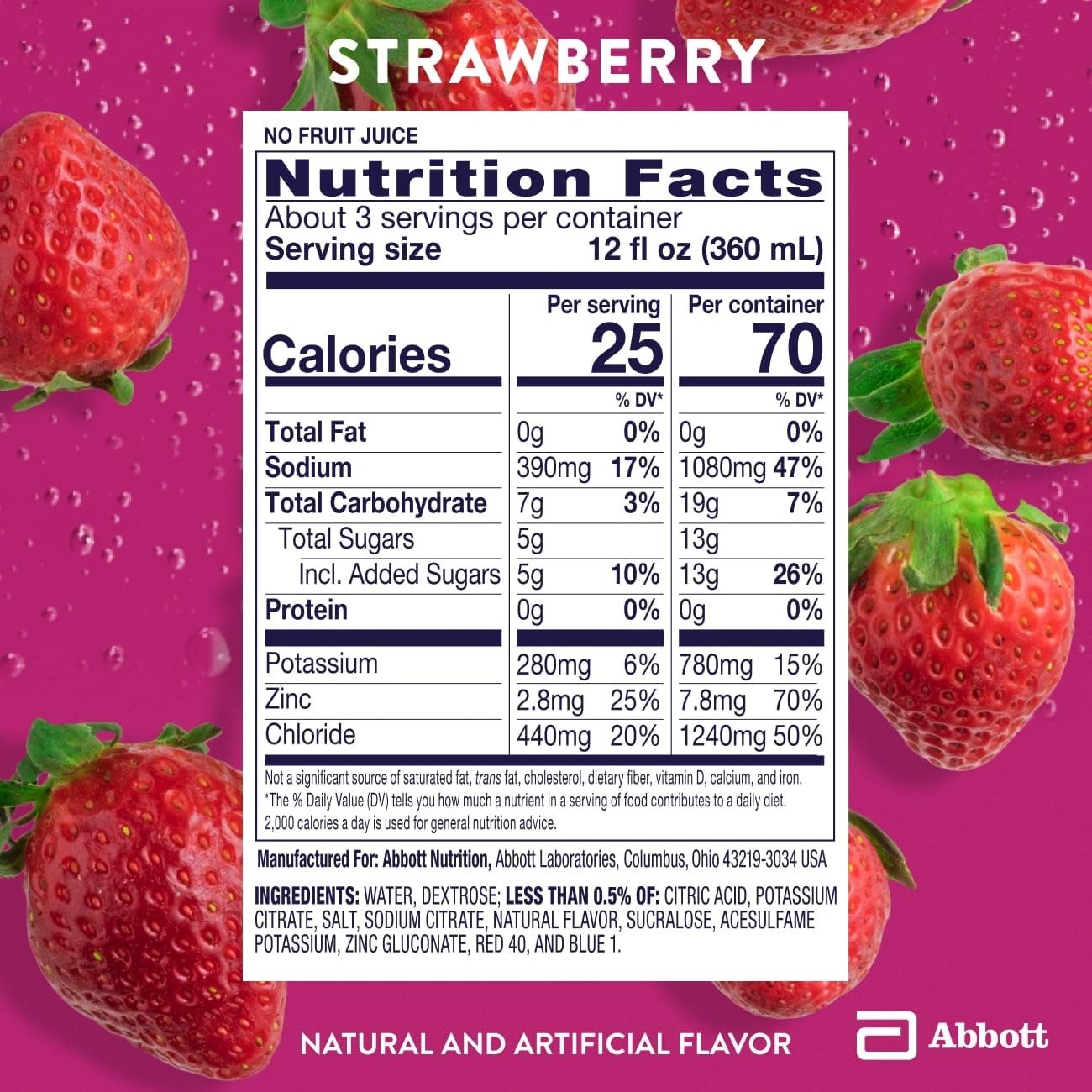 Electrolyte Hydration Drink for Kids & Adults, Strawberry Flavor, 8-Pack, 1L
